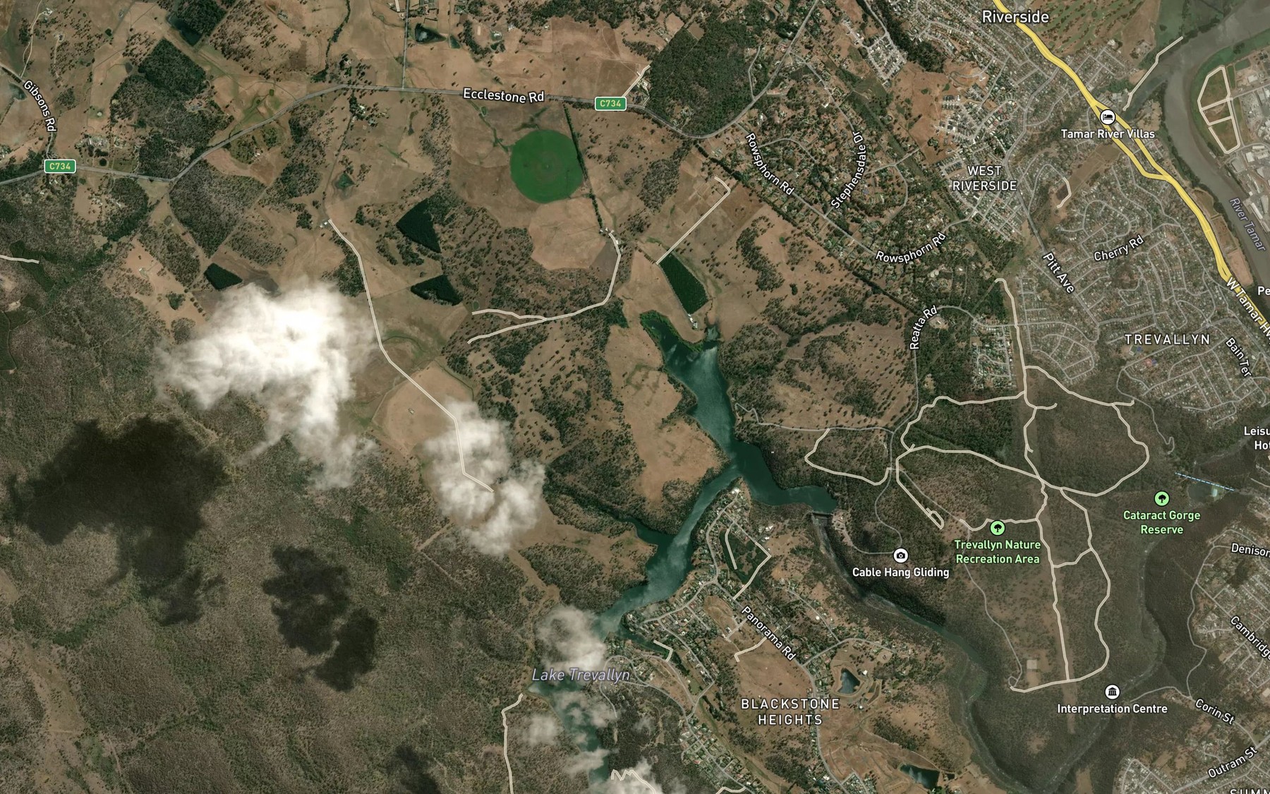 Satellite map of the Lake Trevallyn
