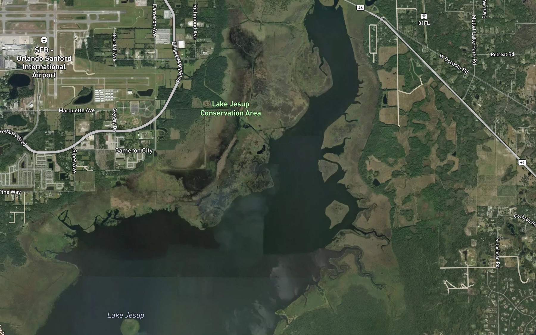 Satellite map of the Three Otter Creek