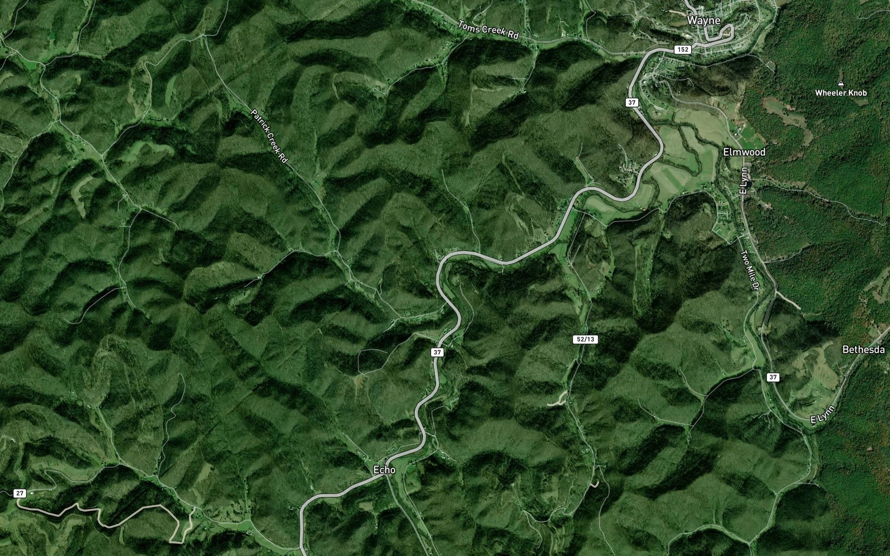 Satellite map of the Patrick Creek
