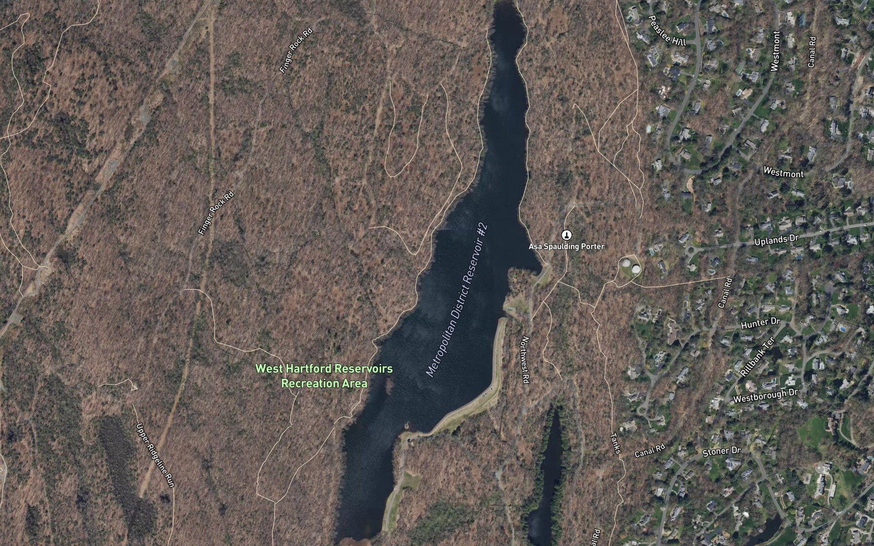 Satellite map of the Hartford Reservoir Number 2