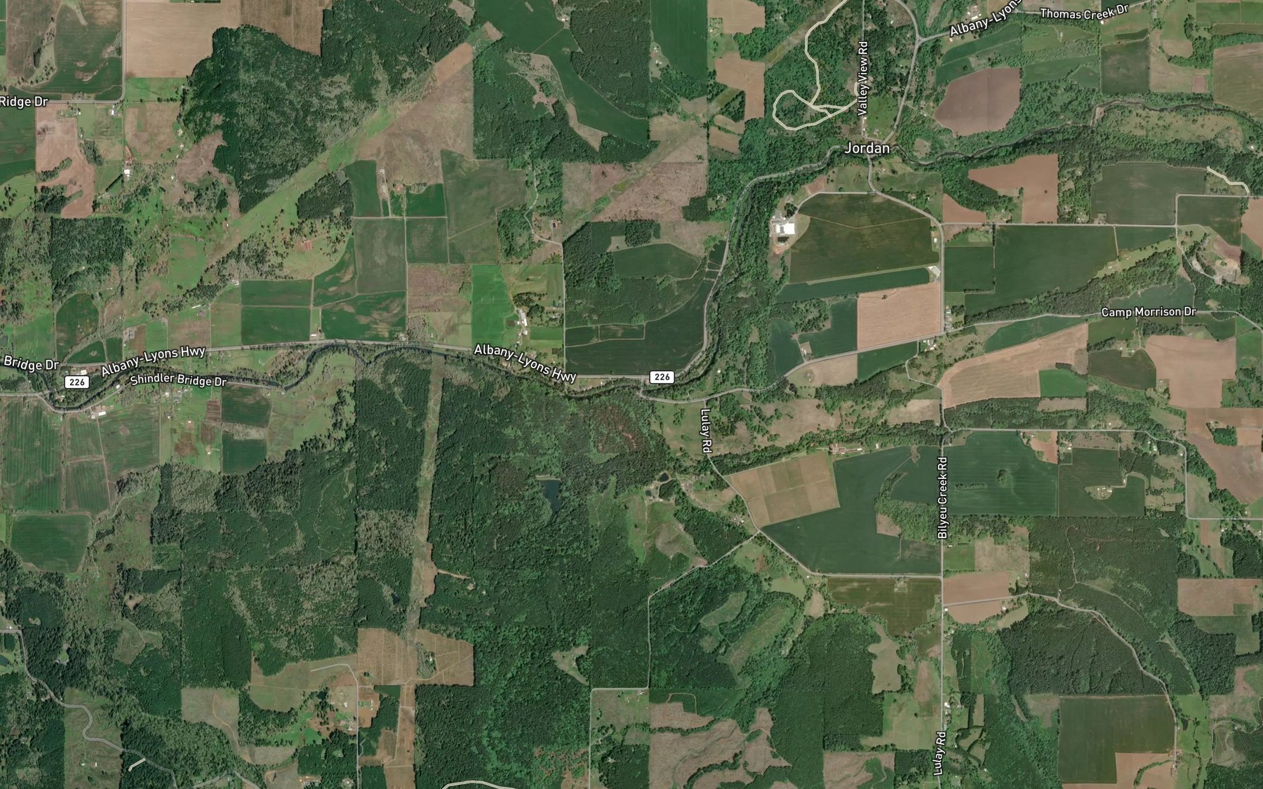 Satellite map of the Bilyeu Creek