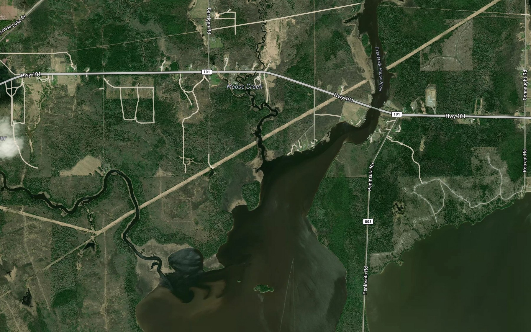 Satellite map of the Moose Creek