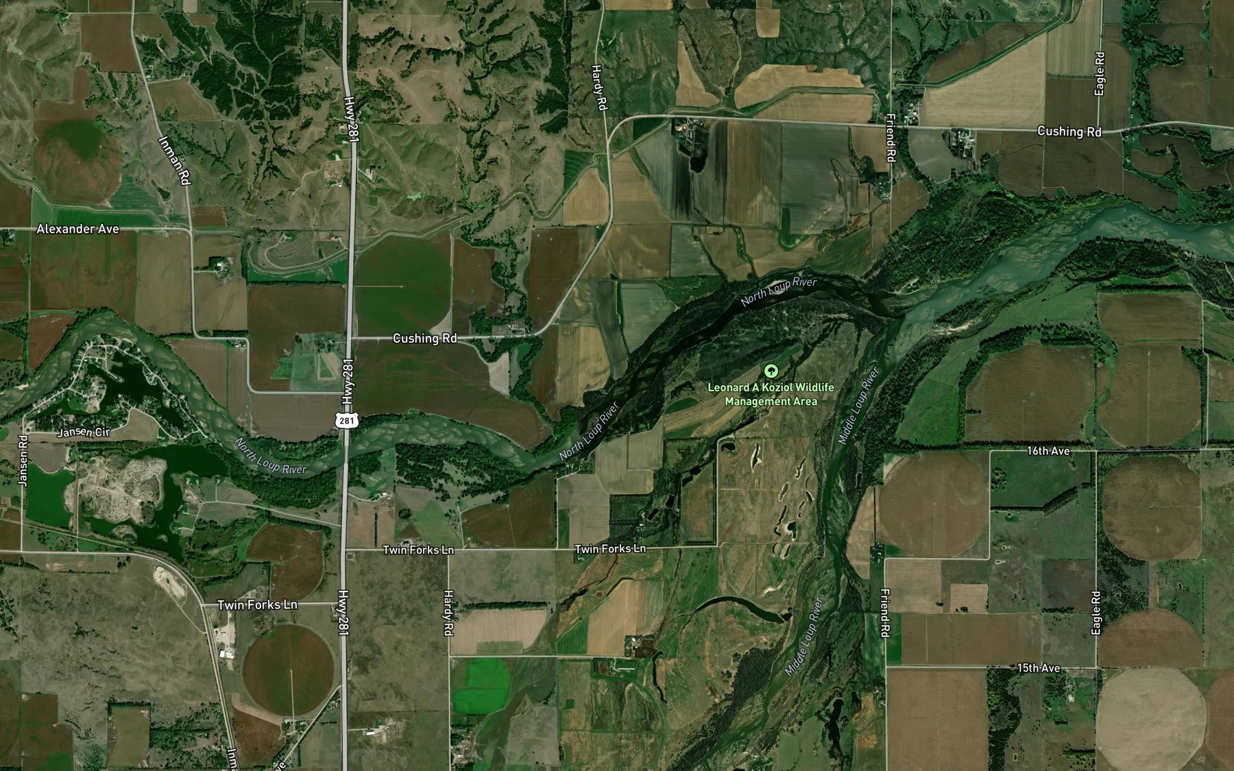 Satellite map of the Cady Creek