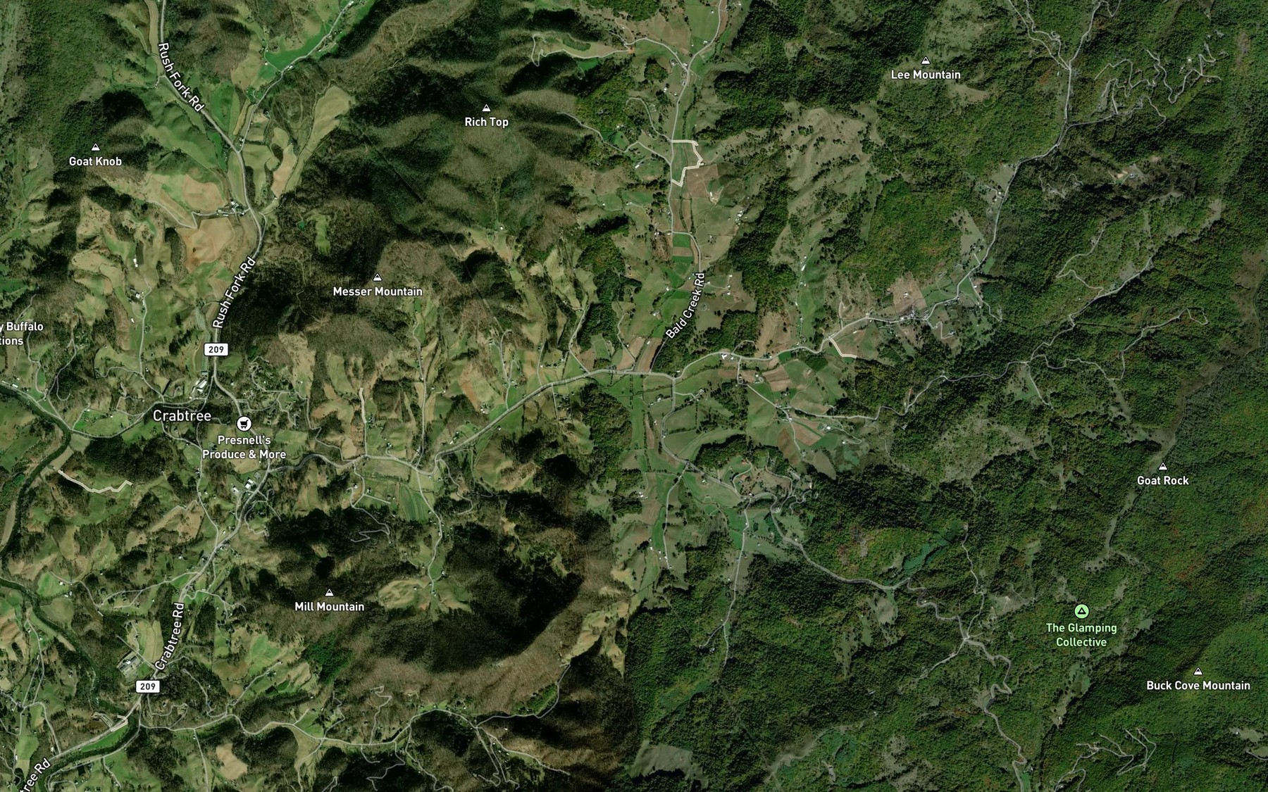 Satellite map of the Rogers Cove Creek