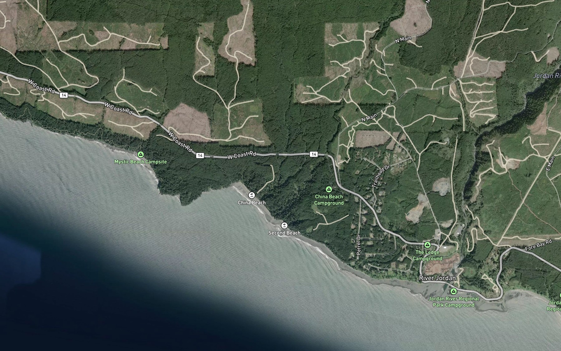 Satellite map of the Maidenhair Creek