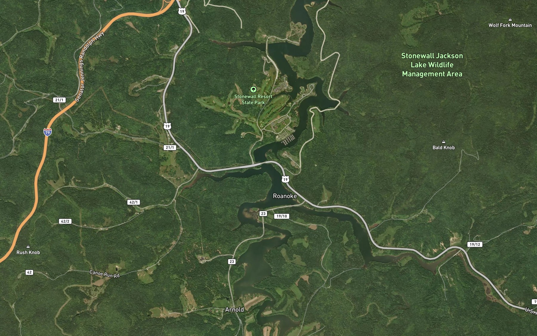 Satellite map of the Canoe Run
