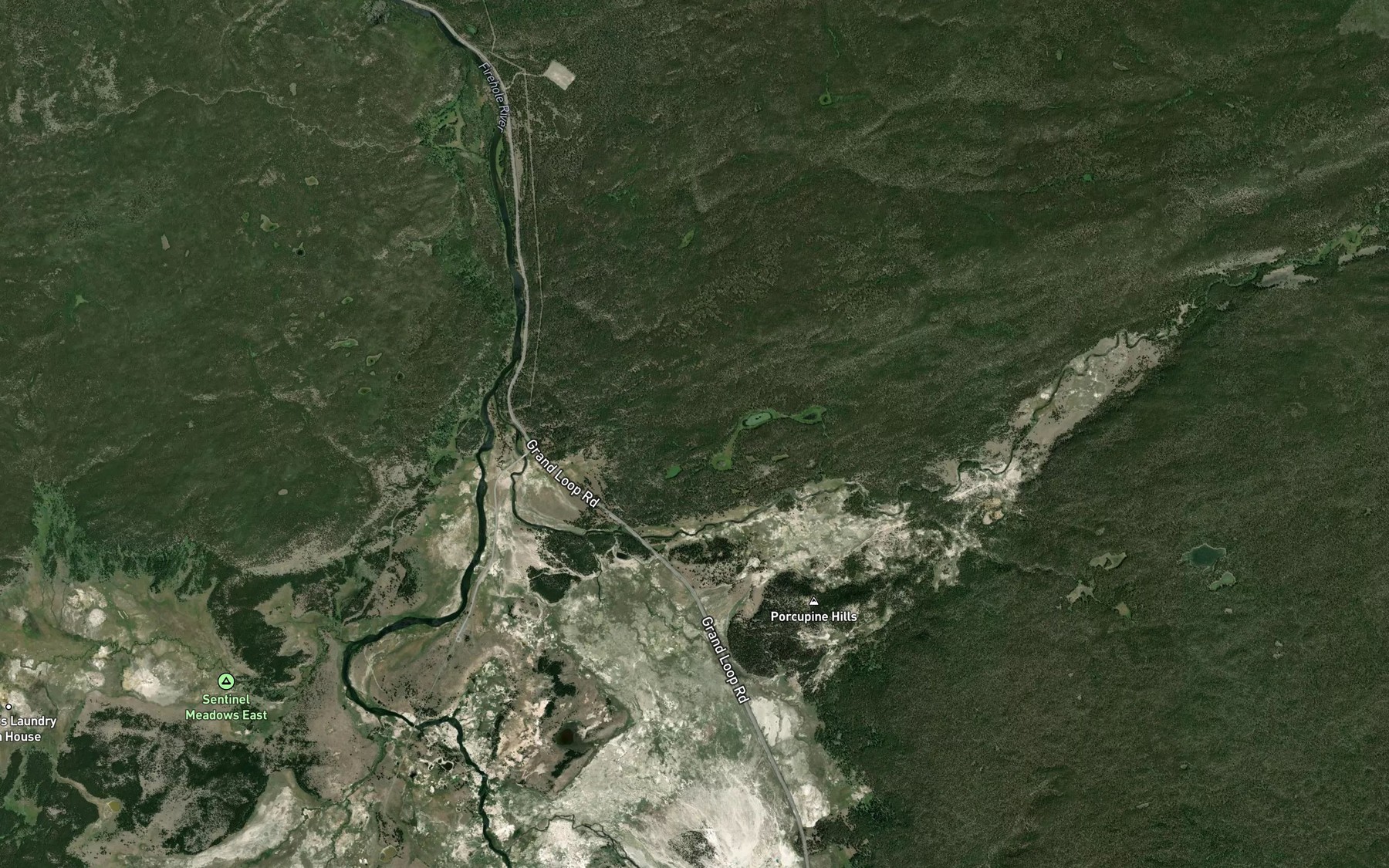 Satellite map of the Porcupine Hill Geyser