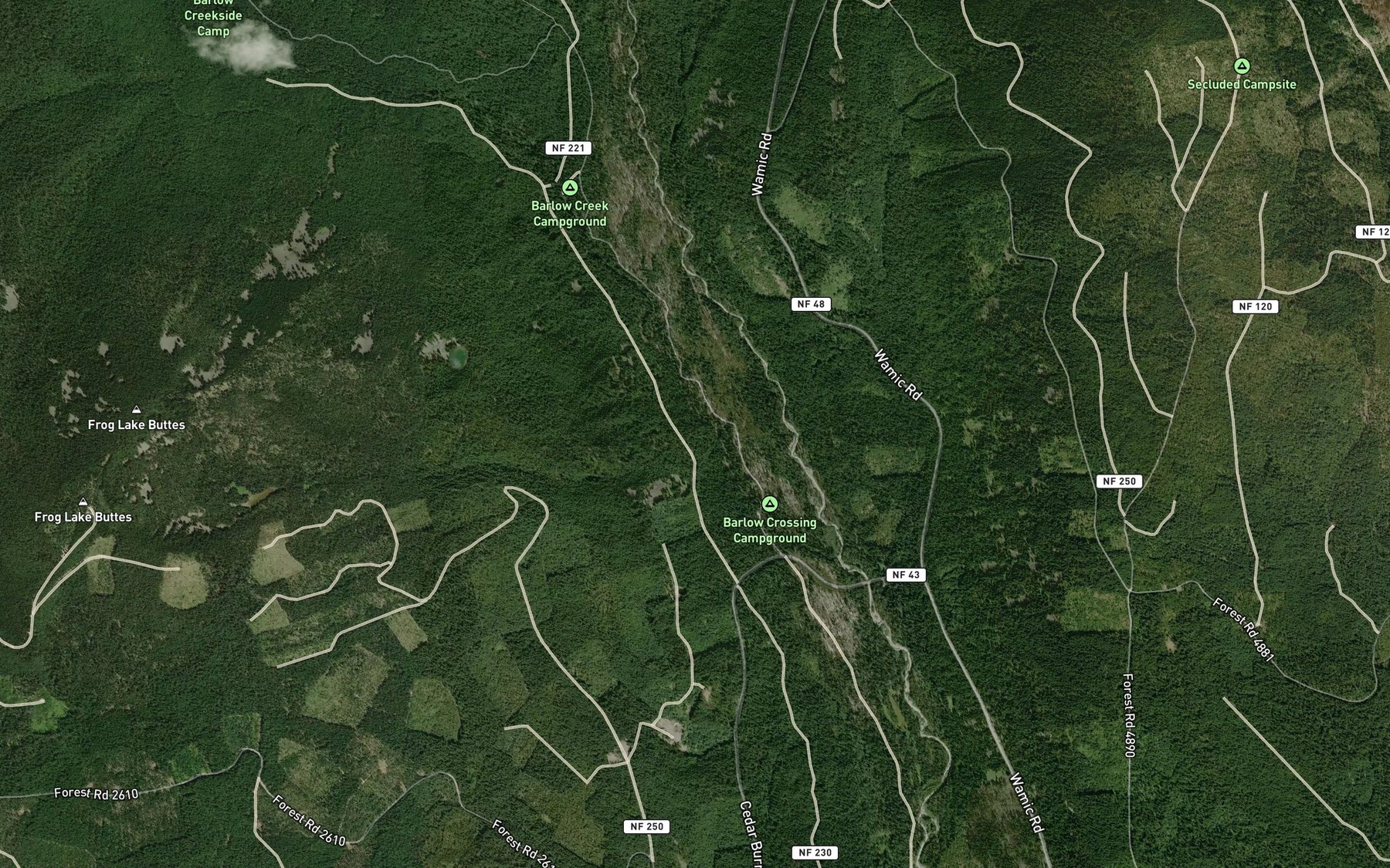 Satellite map of the Green Lake Creek