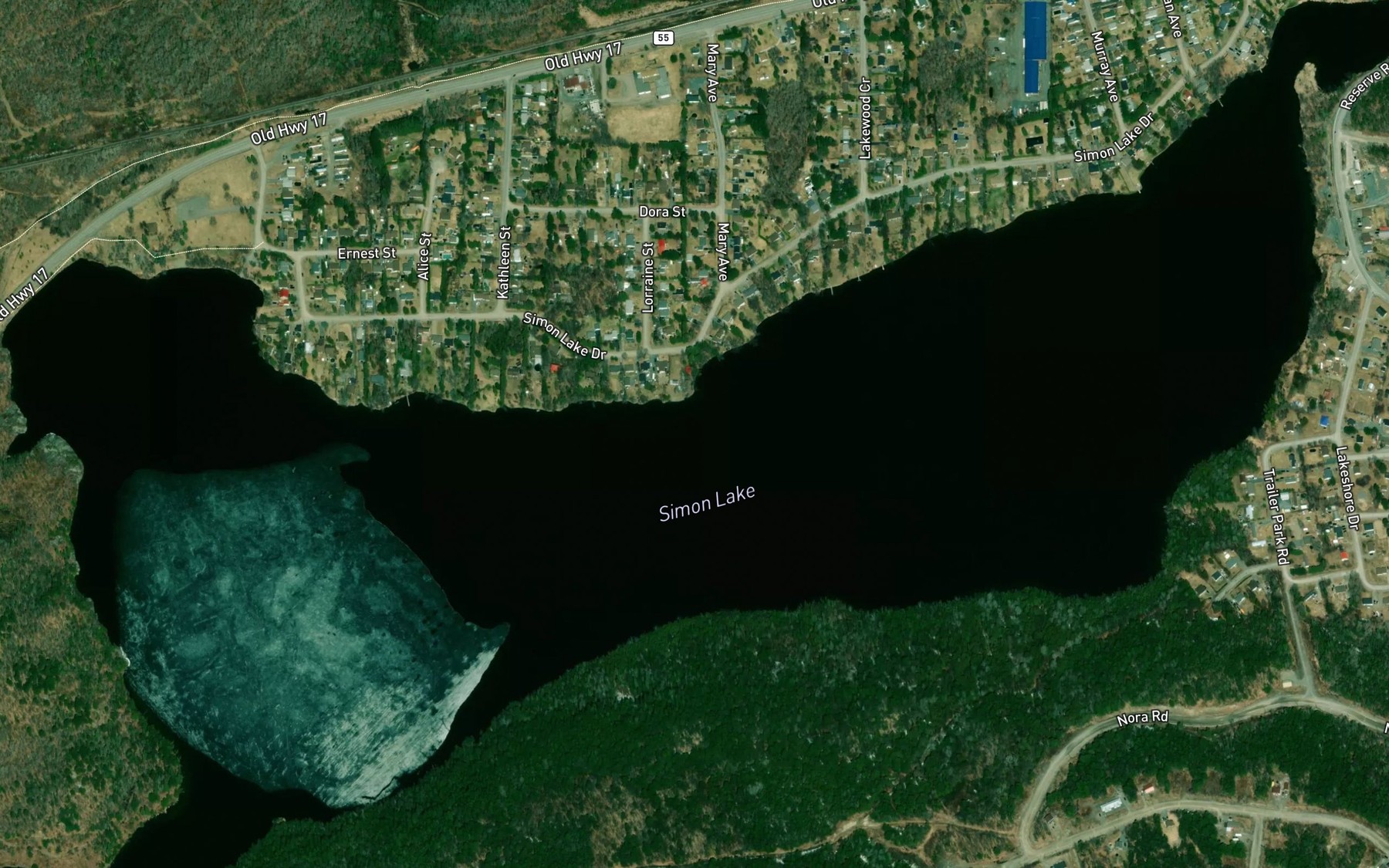 Satellite map of the Simon Lake