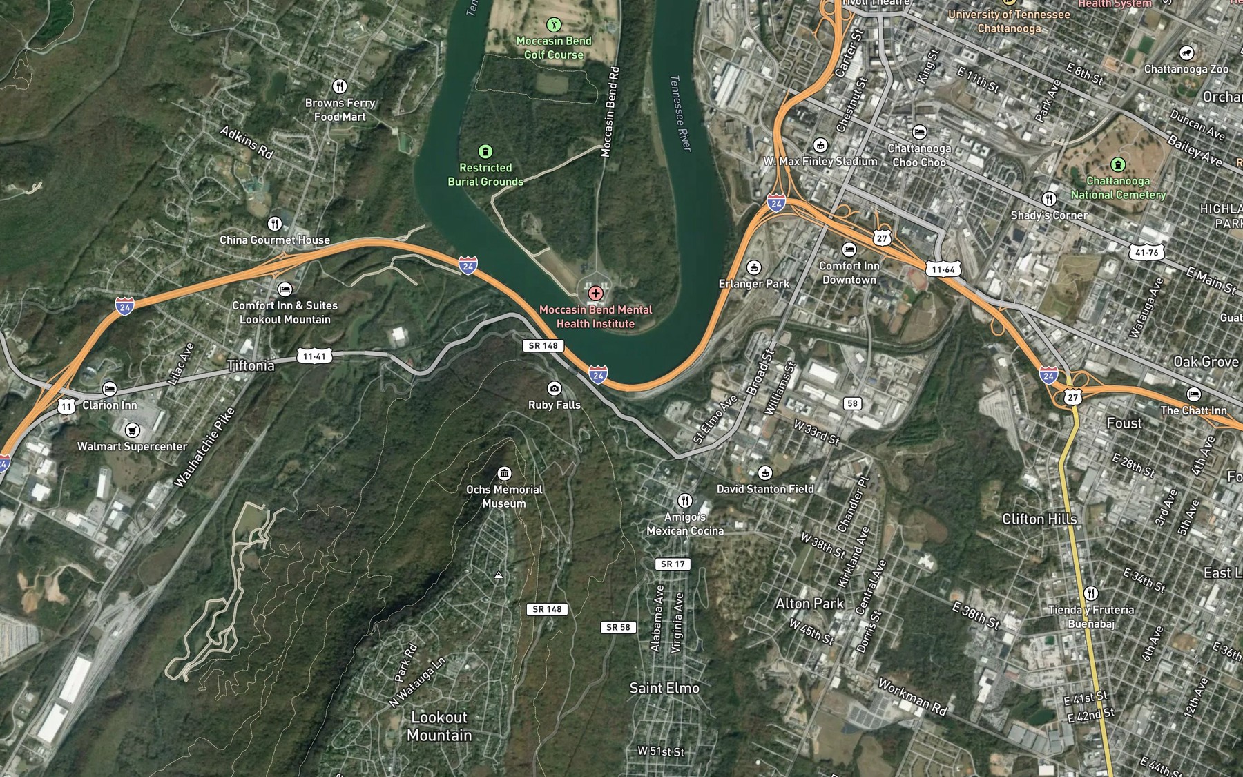 Satellite map of the Chattanooga Creek