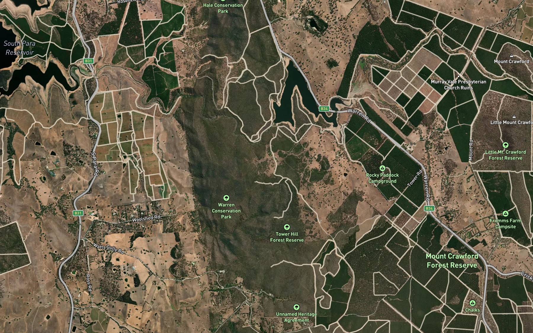 Satellite map of the Warren Reservoir