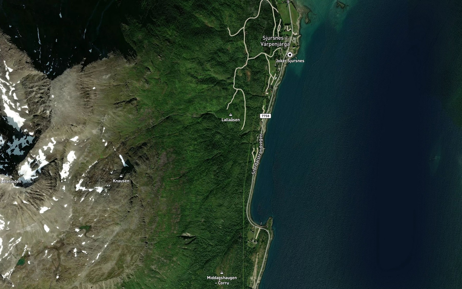 Satellite map of the Lallaelva