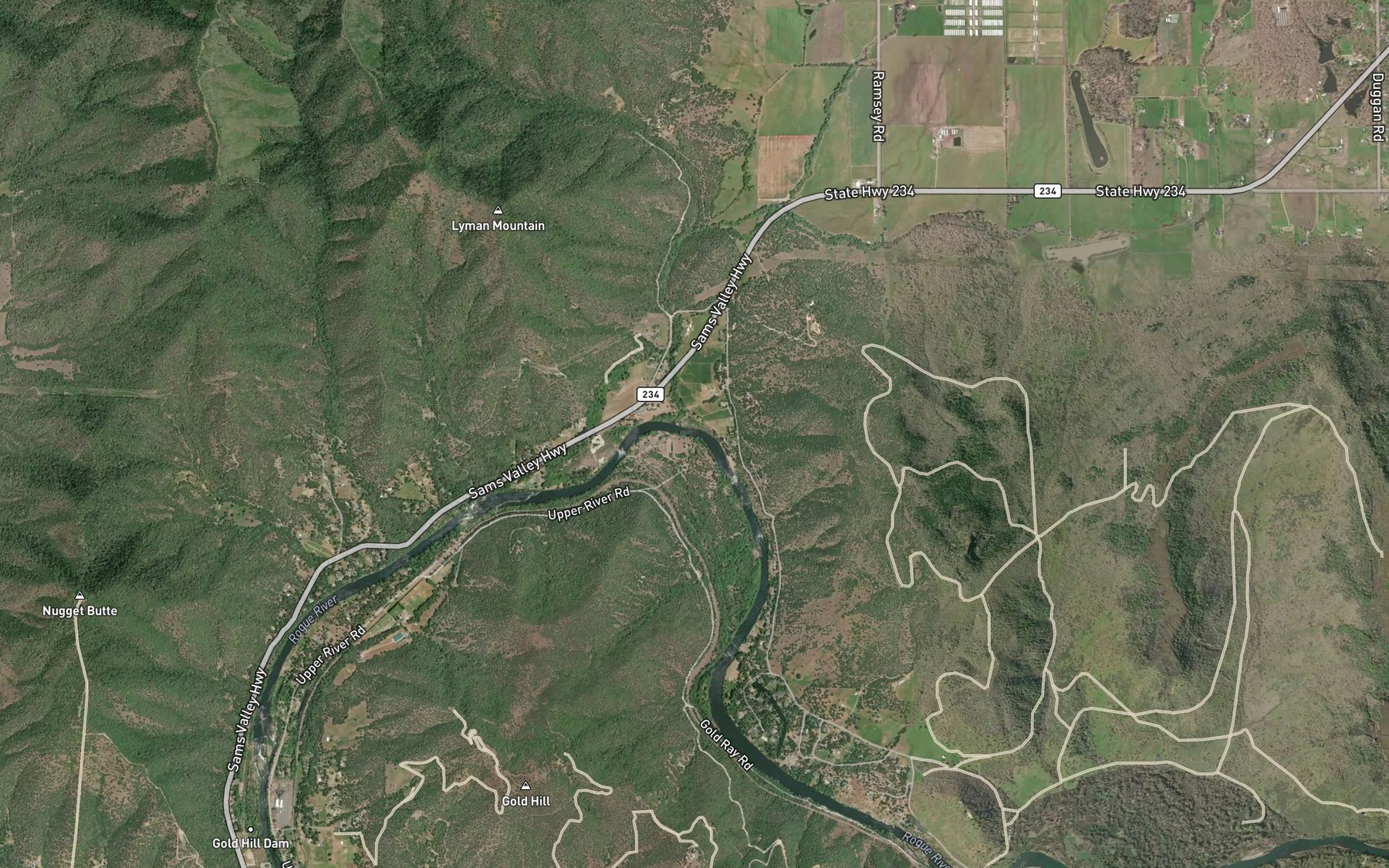 Satellite map of the Sams Creek