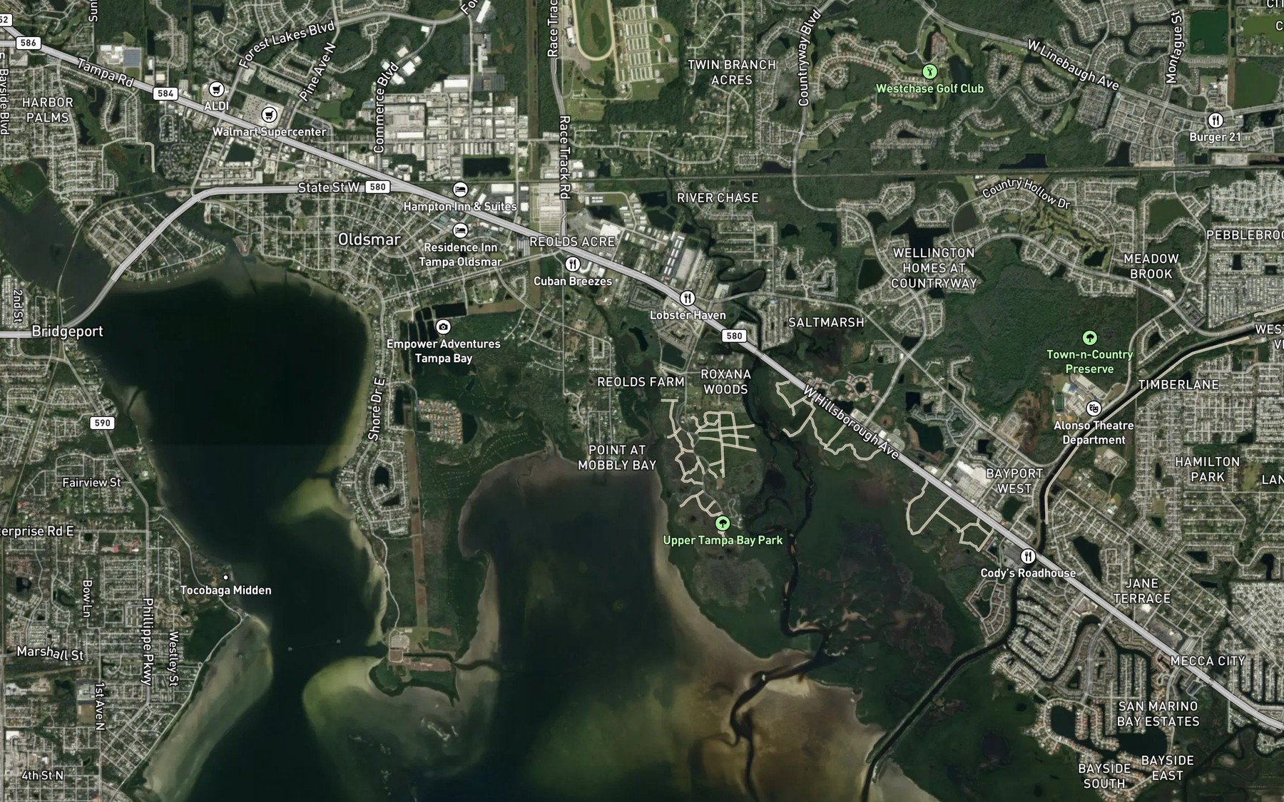 Satellite map of the Boat Bayou