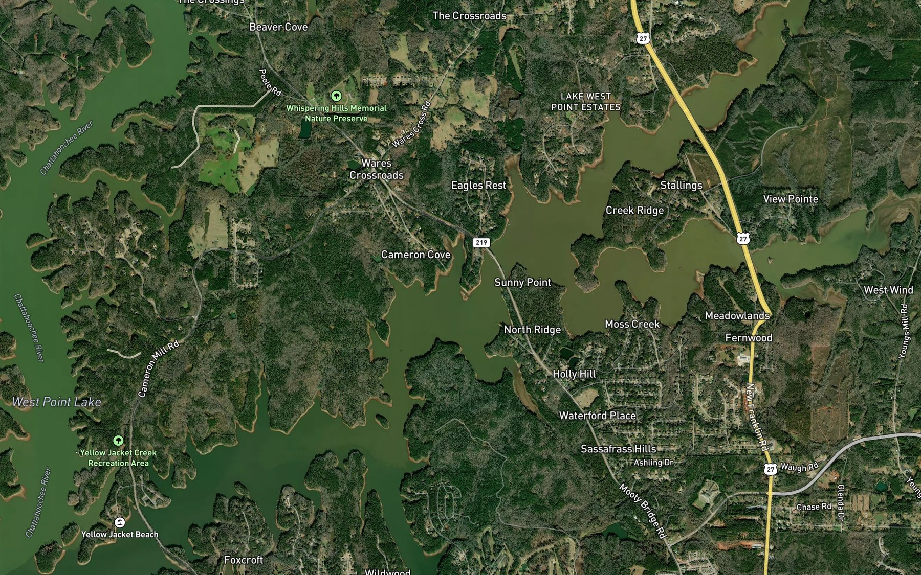 Satellite map of the Sunny Point Recreation Area