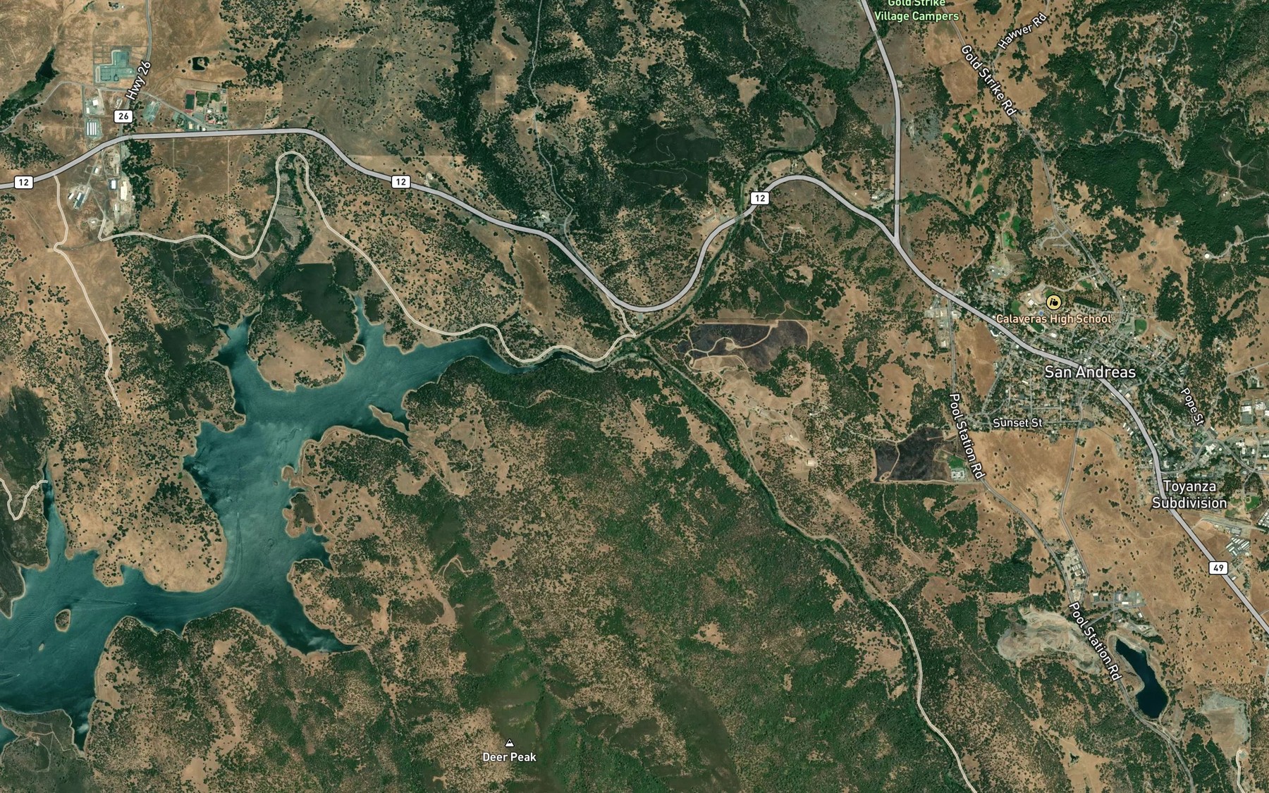 Satellite map of the South Fork Calaveras River