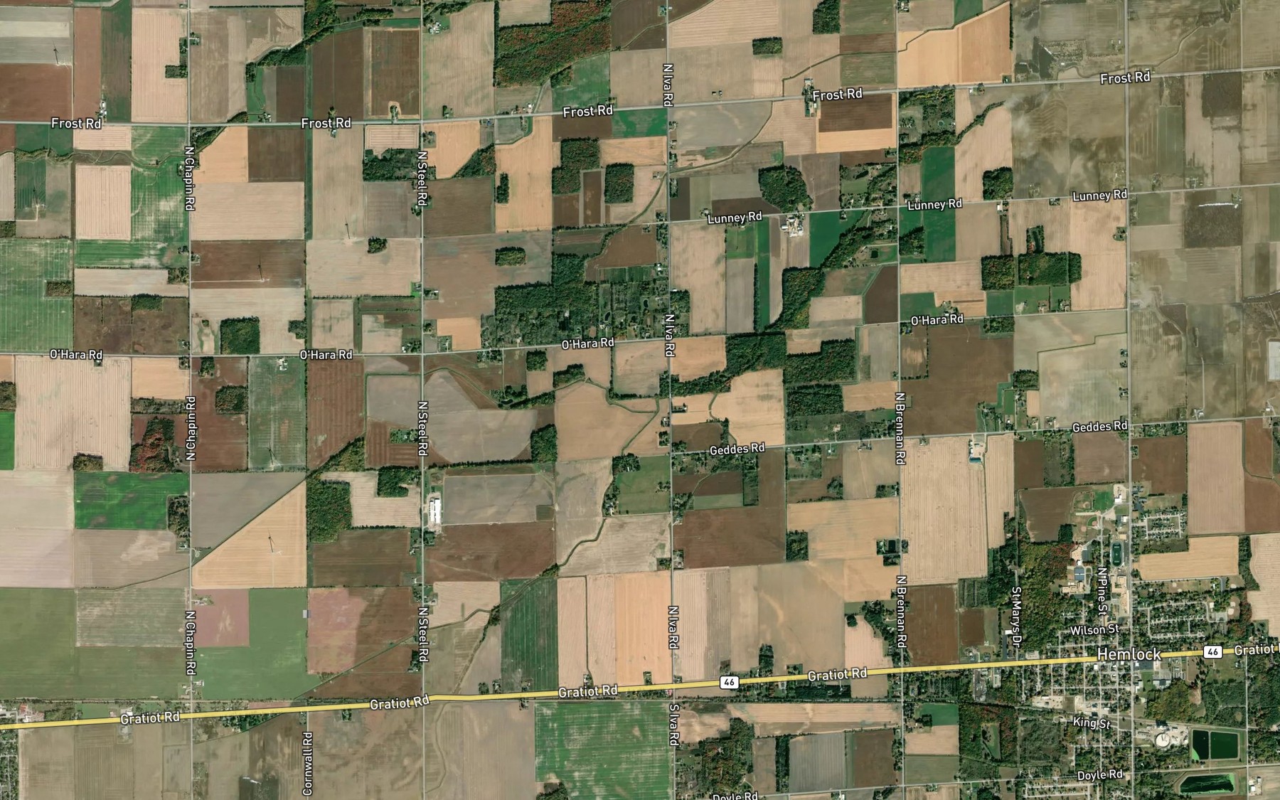 Satellite map of the Handy Creek