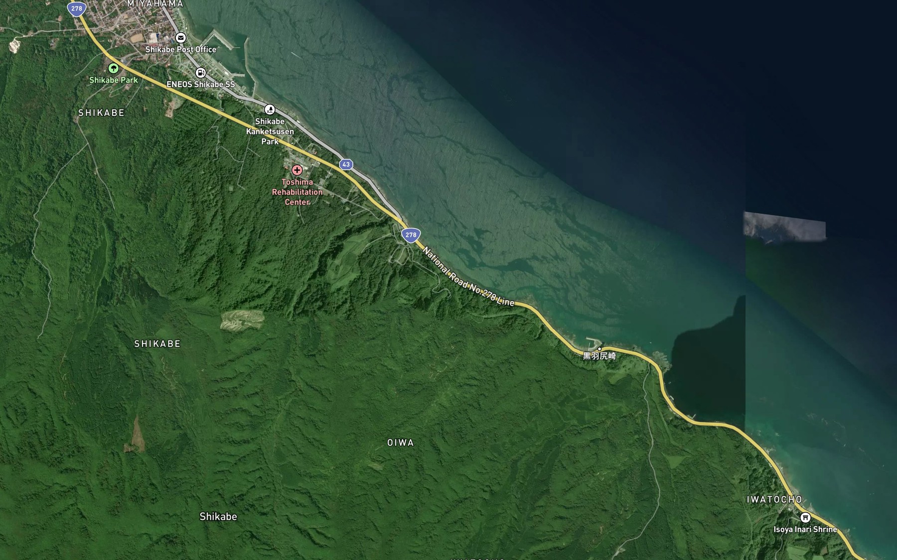 Satellite map of the Shamisen Daki
