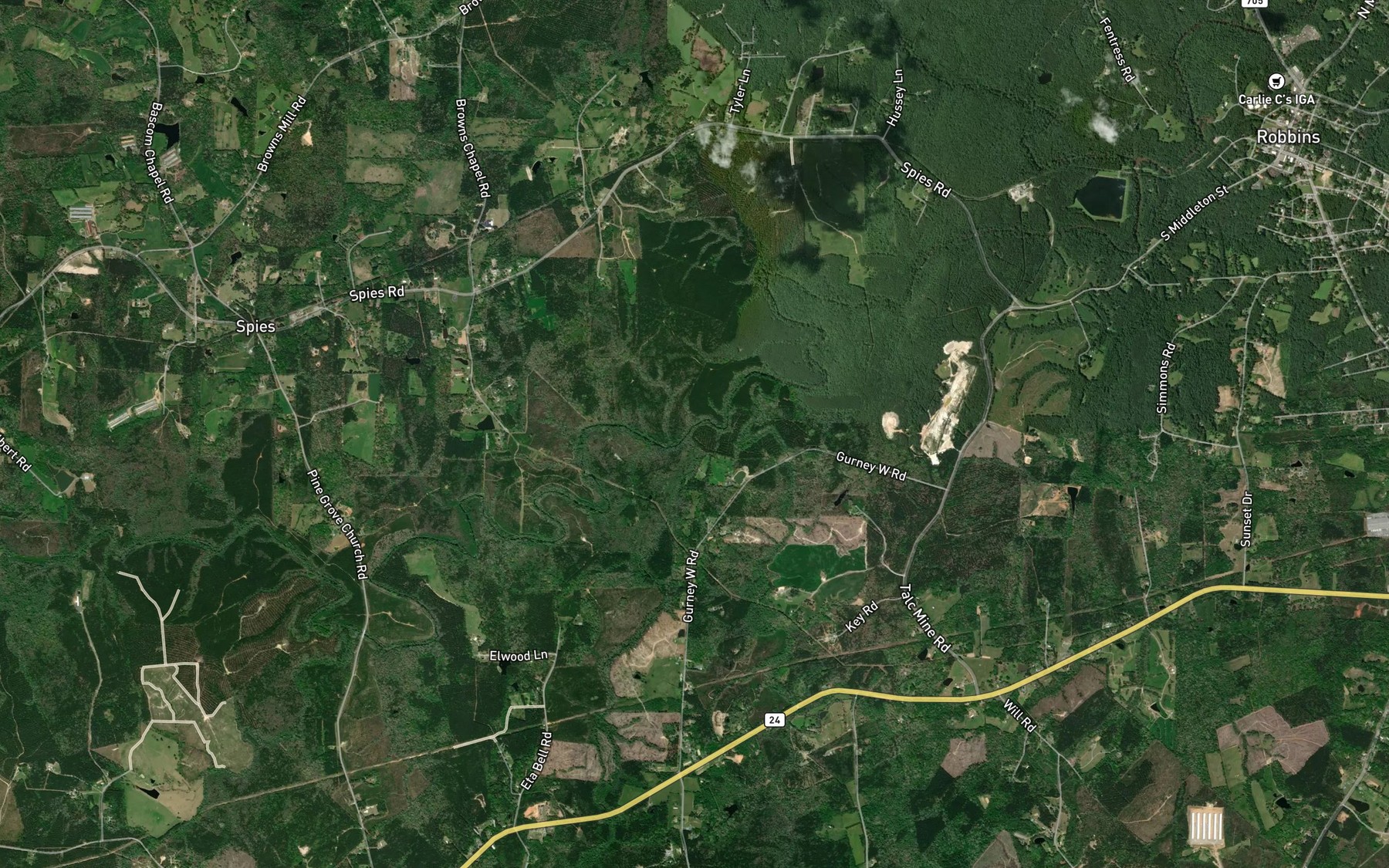 Satellite map of the Wet Creek