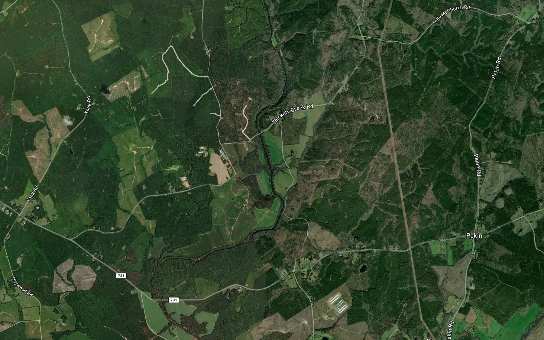 Satellite map of the Thickety Creek