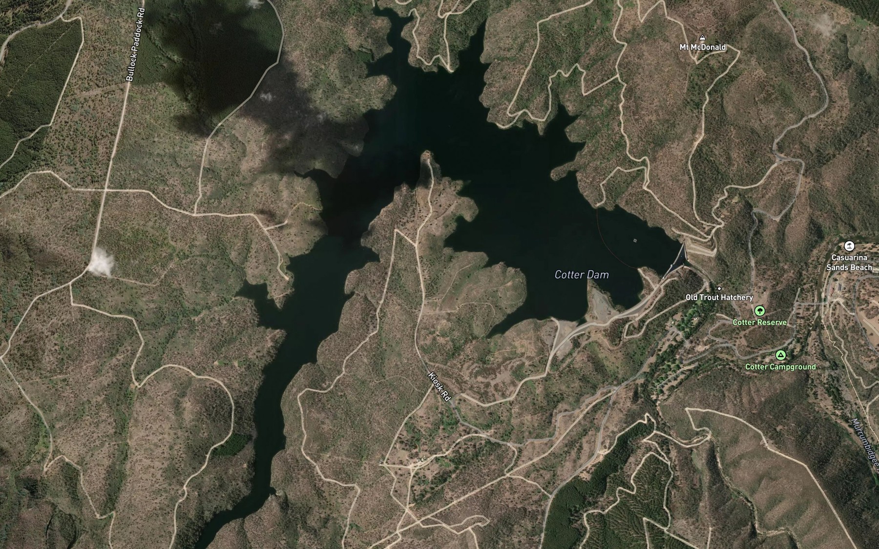 Satellite map of the Cotter Storage Reservoir