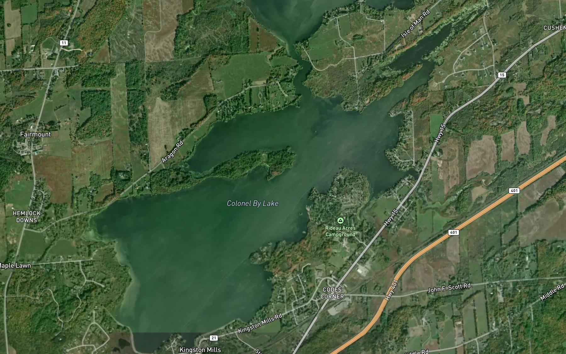 Satellite map of the Colonel By Lake