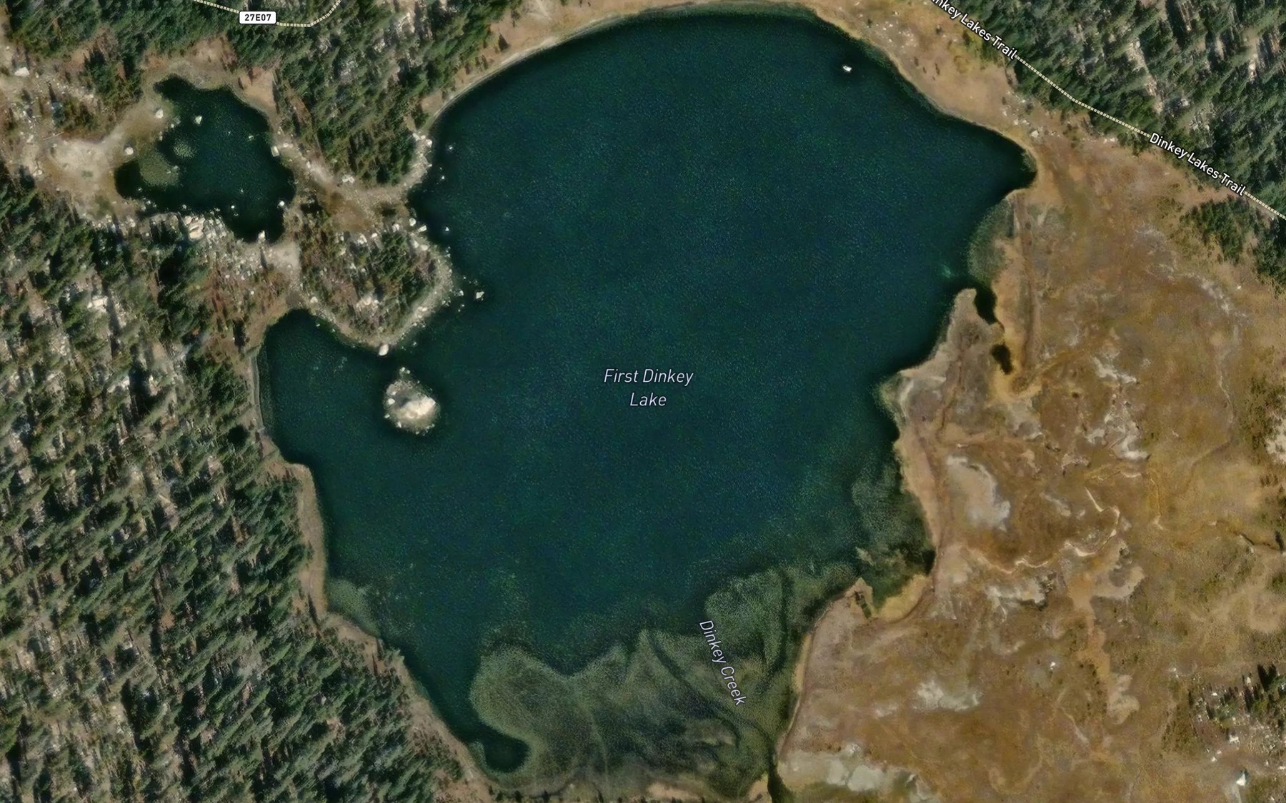 Satellite map of the First Dinkey Lake