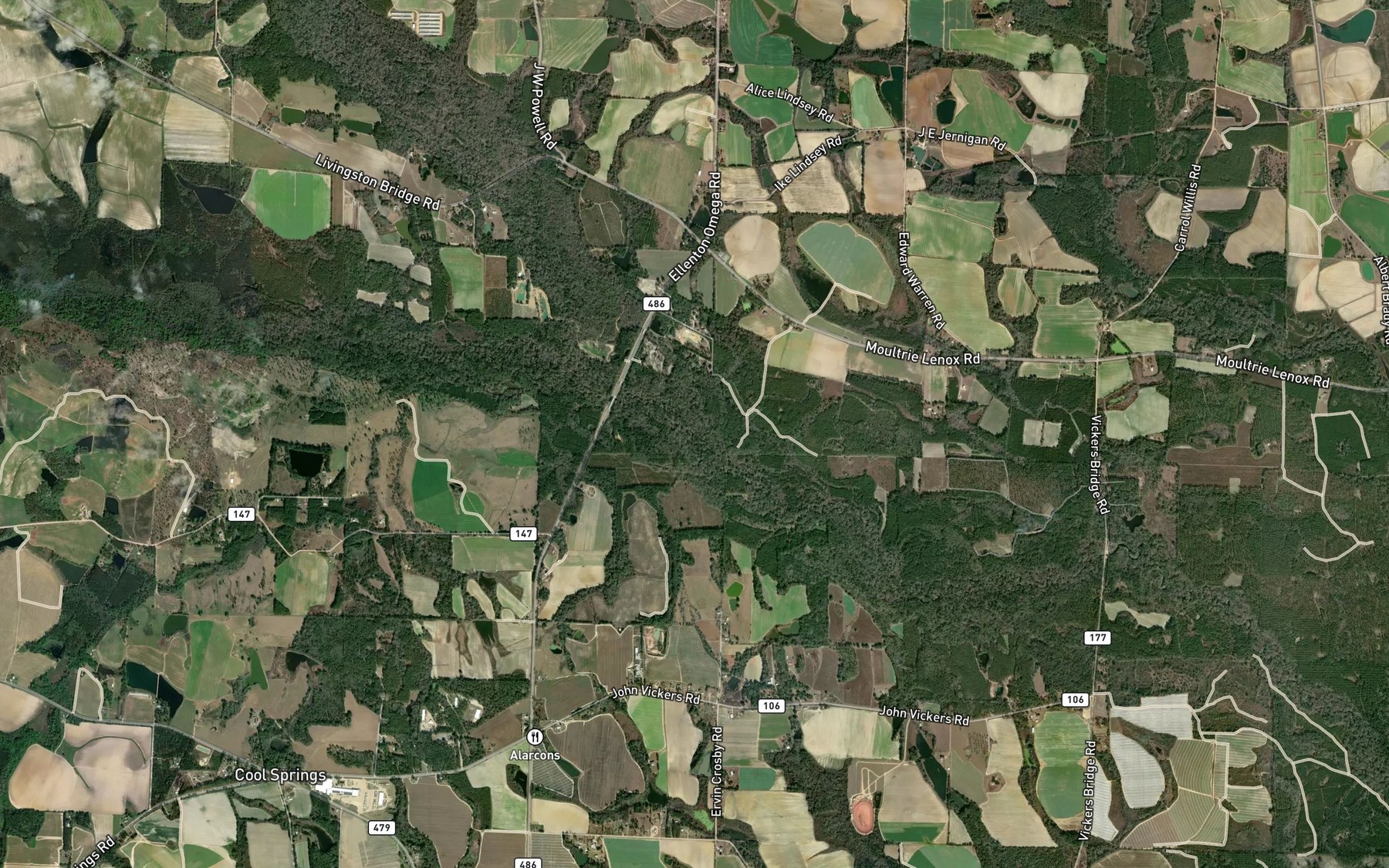 Satellite map of the Ty Ty Creek