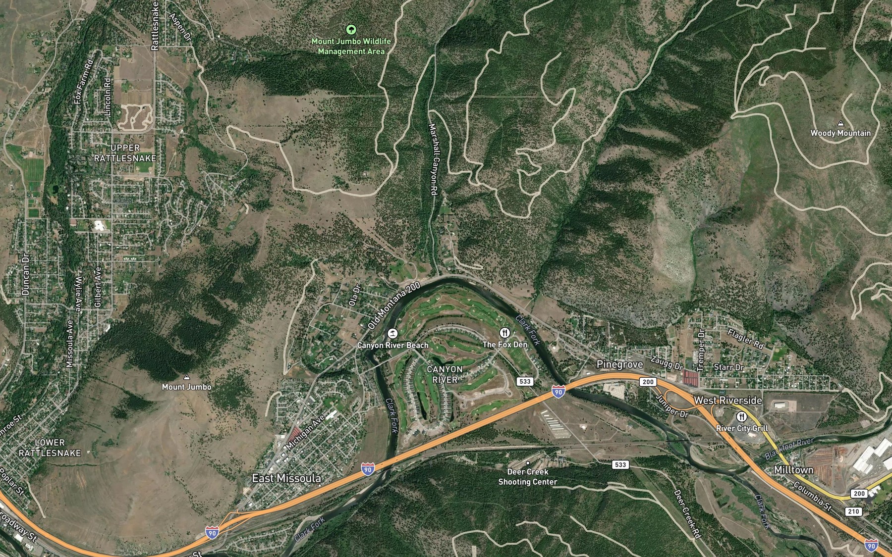 Satellite map of the Marshall Creek
