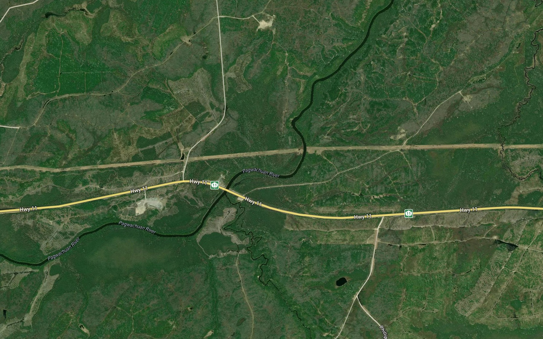 Satellite map of the Mistake River