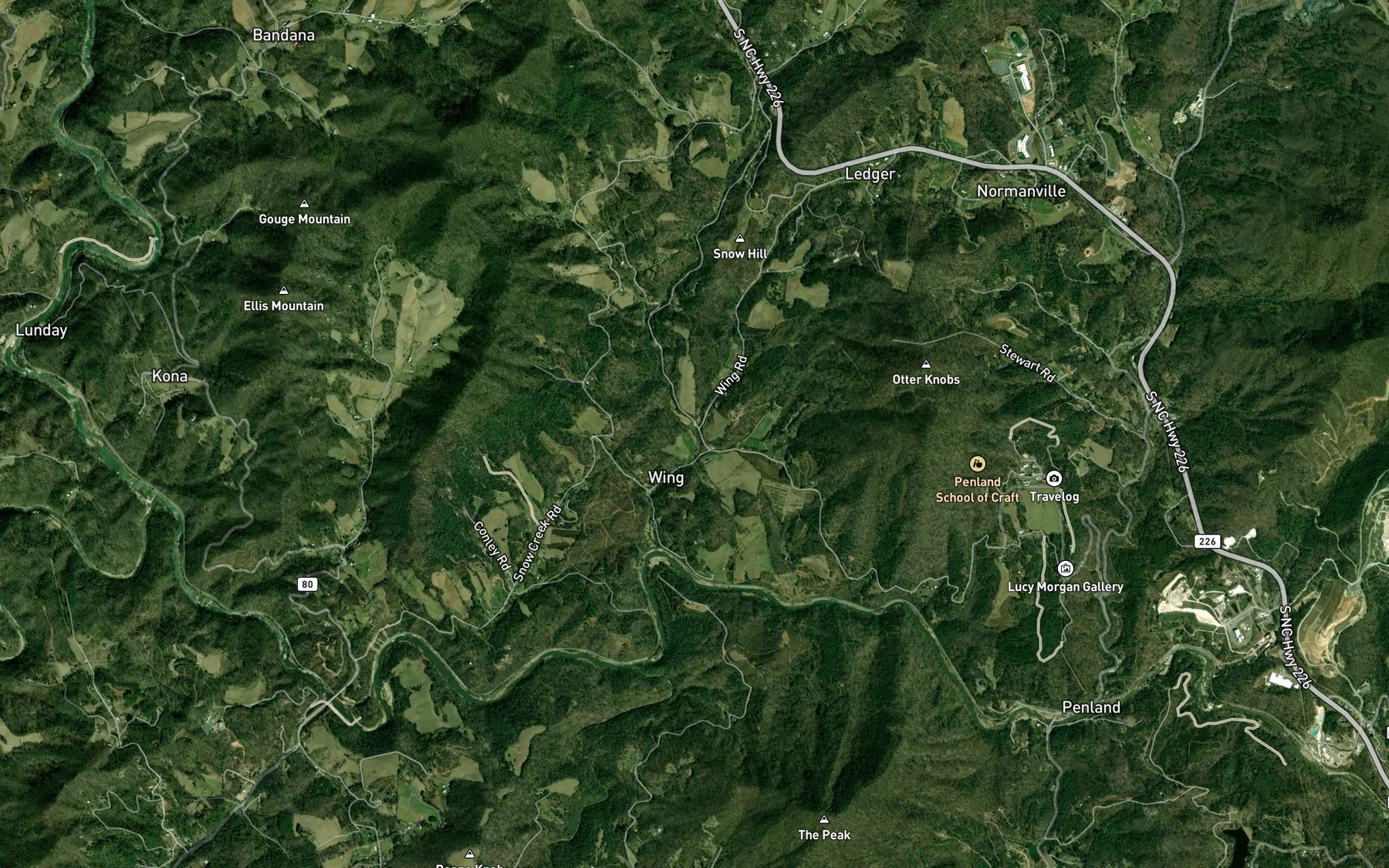 Satellite map of the Wing Branch