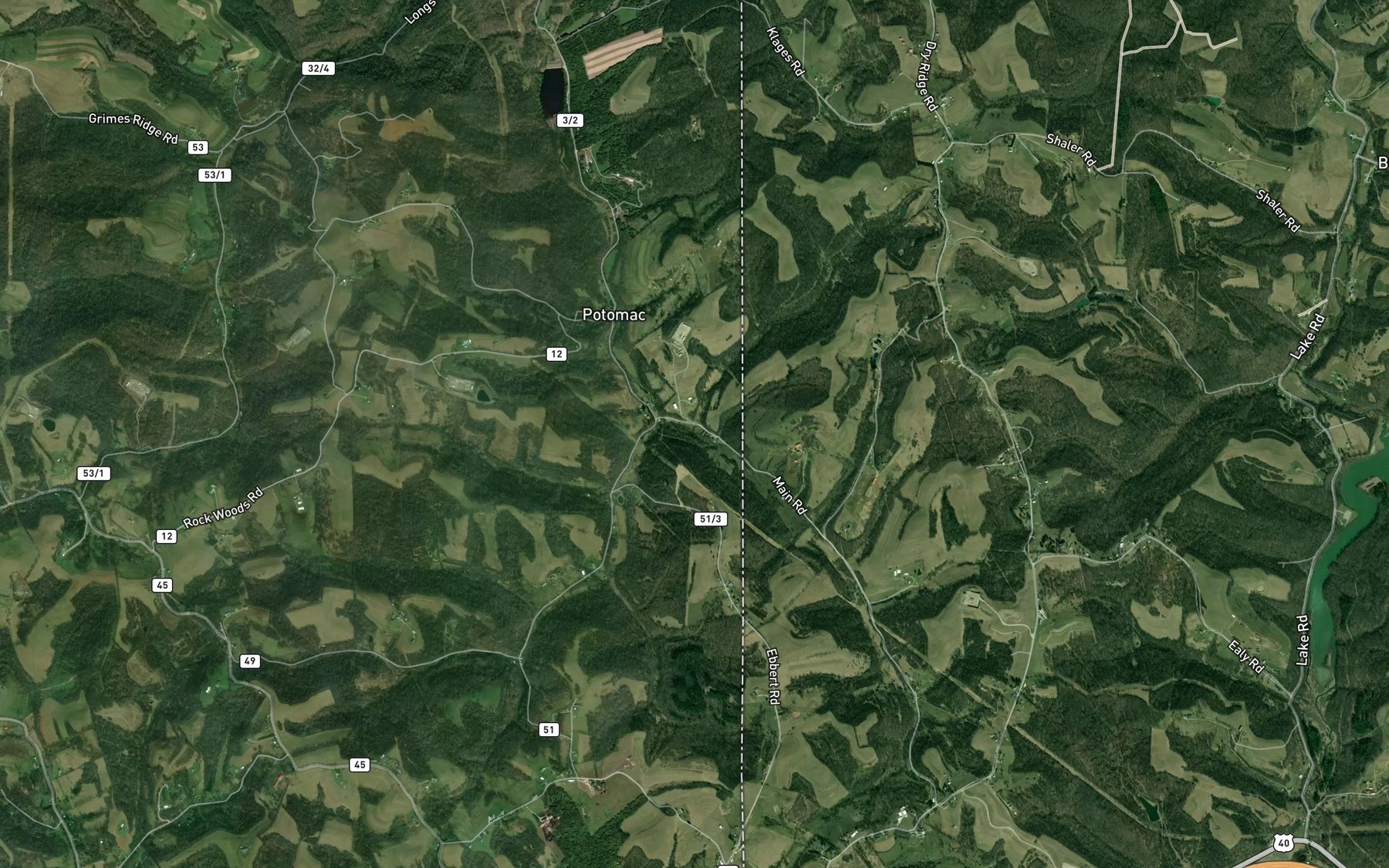 Satellite map of the Crupe Run