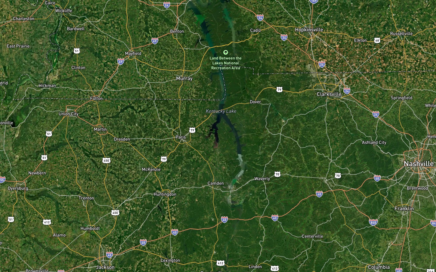 Satellite map of the Kentucky Lake