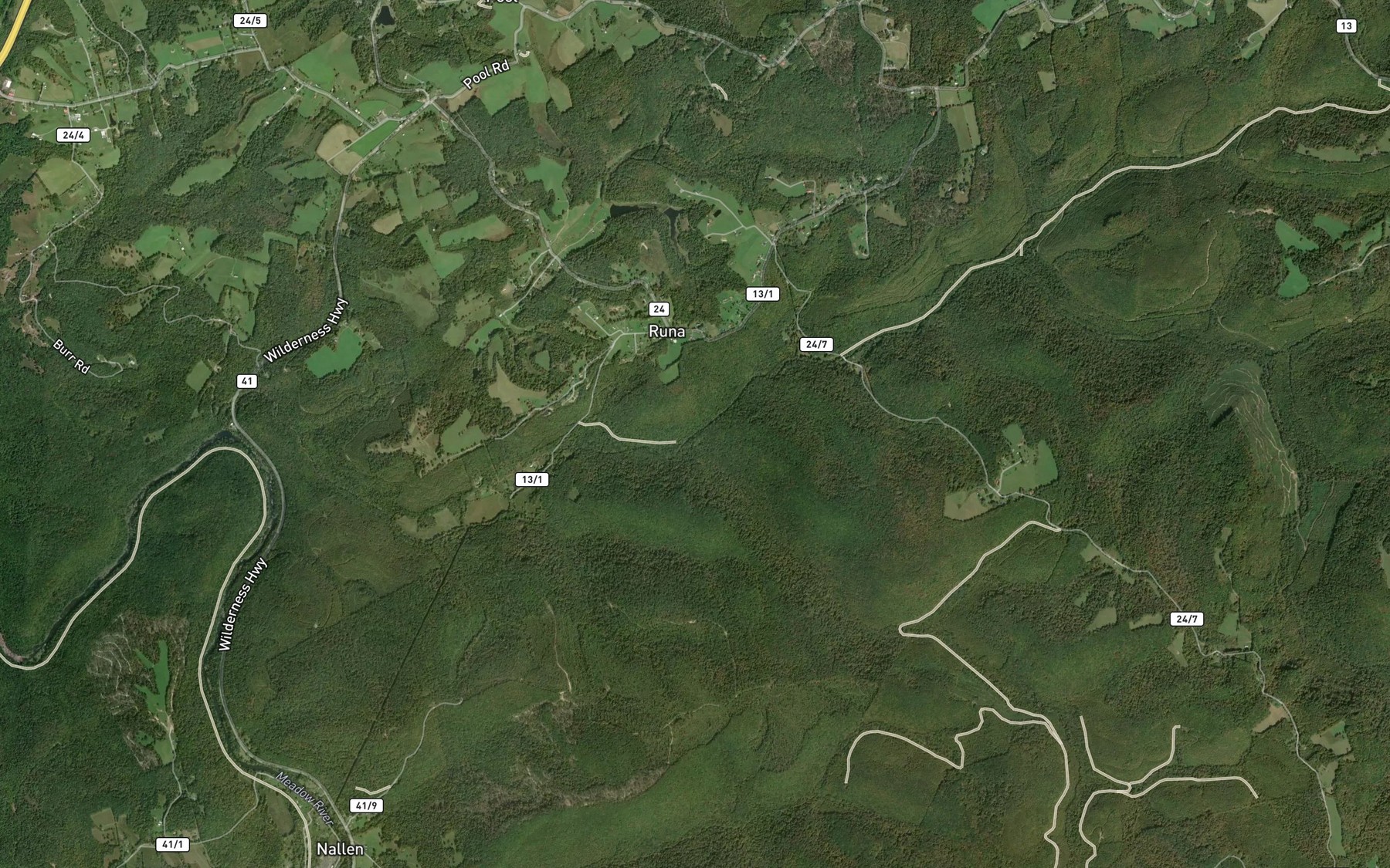 Satellite map of the Sugargrove Creek