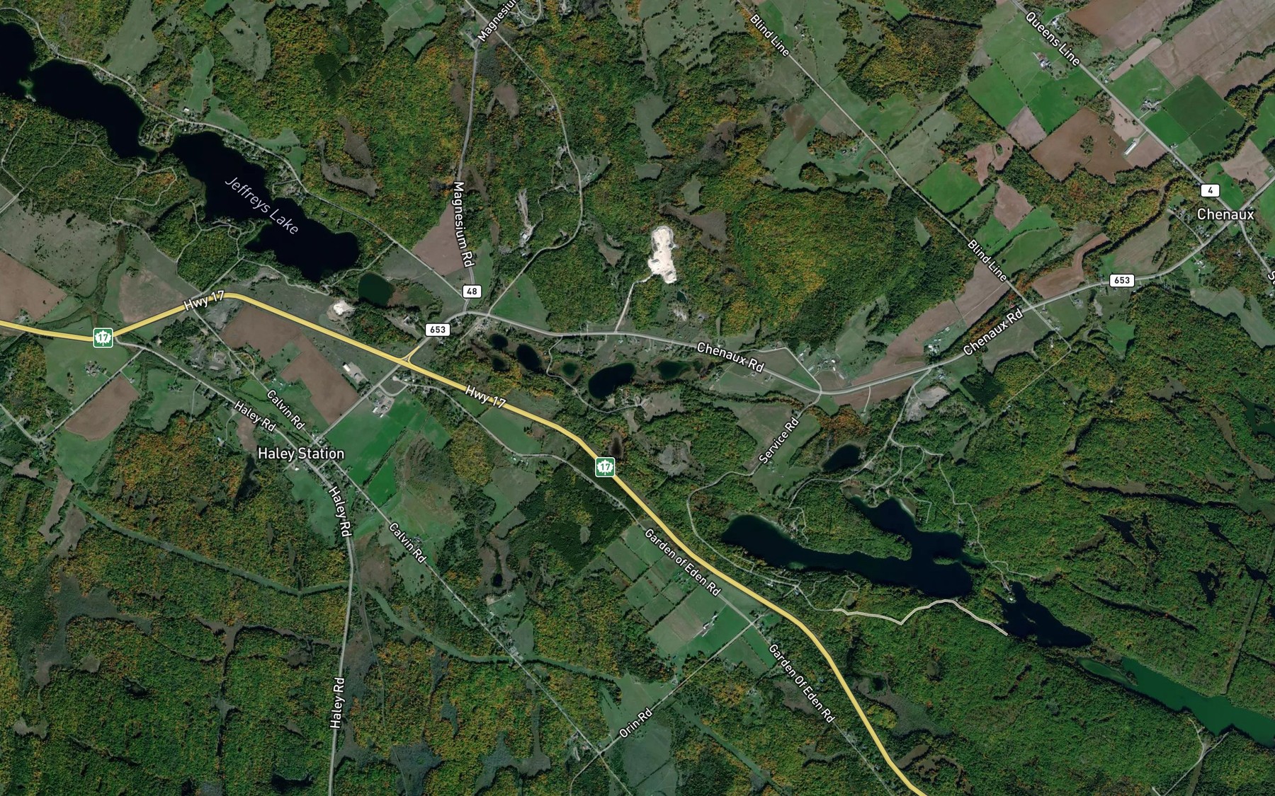 Satellite map of the Champlain Trail Lakes