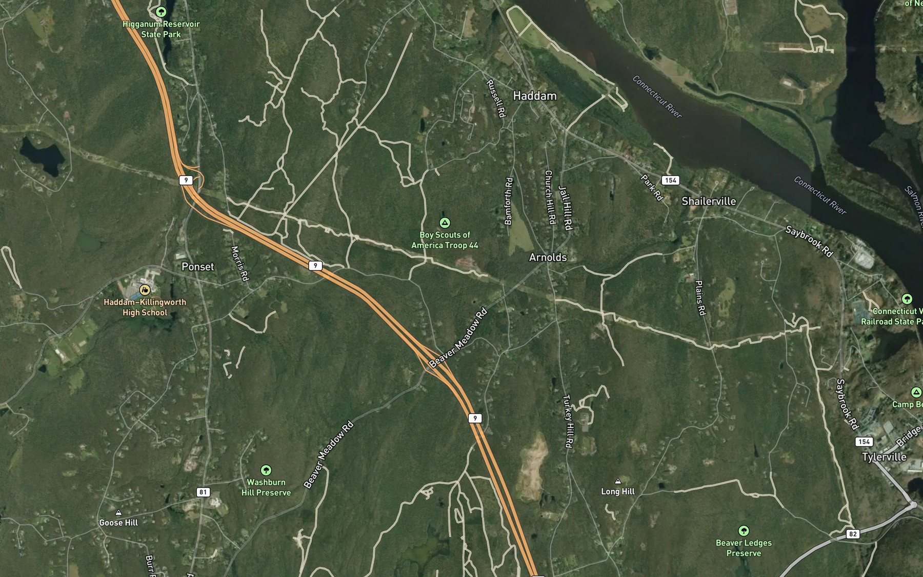 Satellite map of the Beaver Meadow Brook