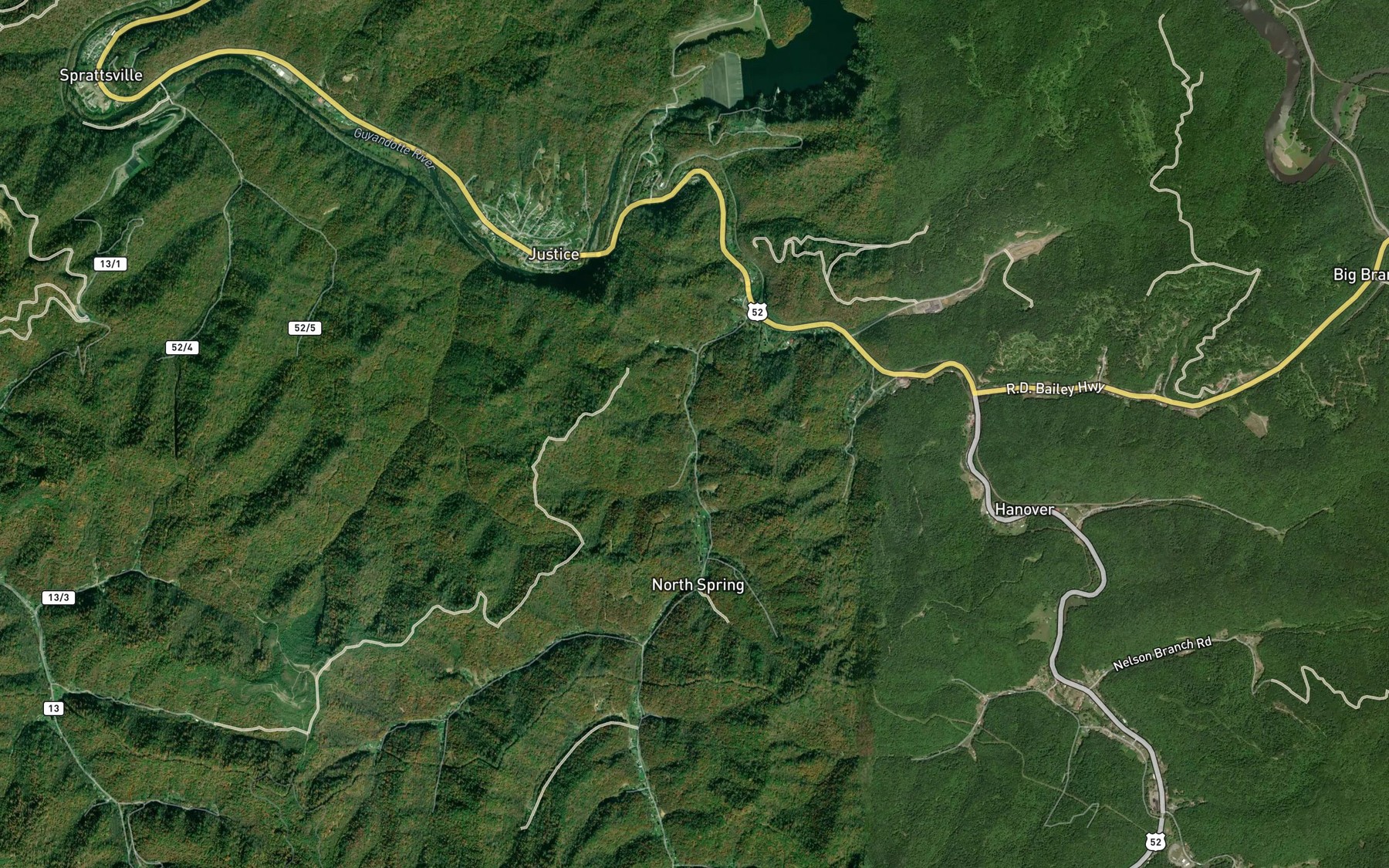 Satellite map of the Honey Run