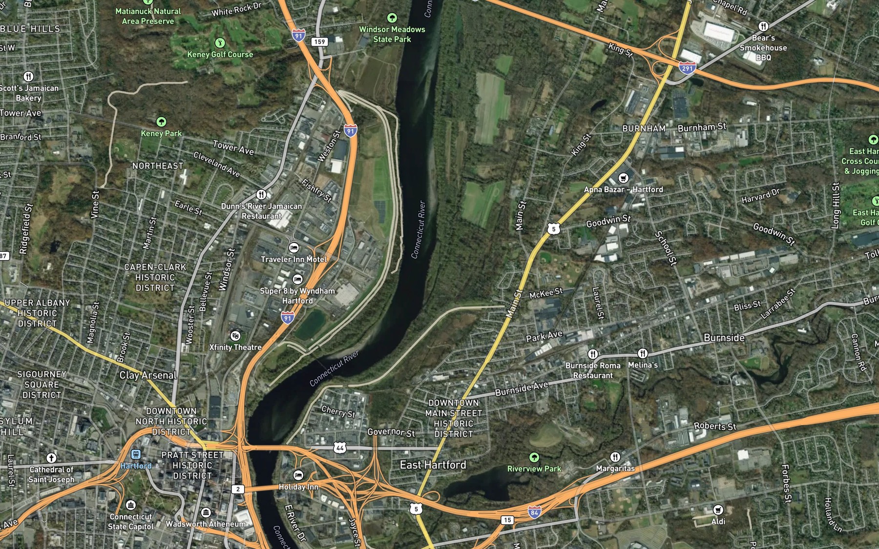Satellite map of the Podunk River