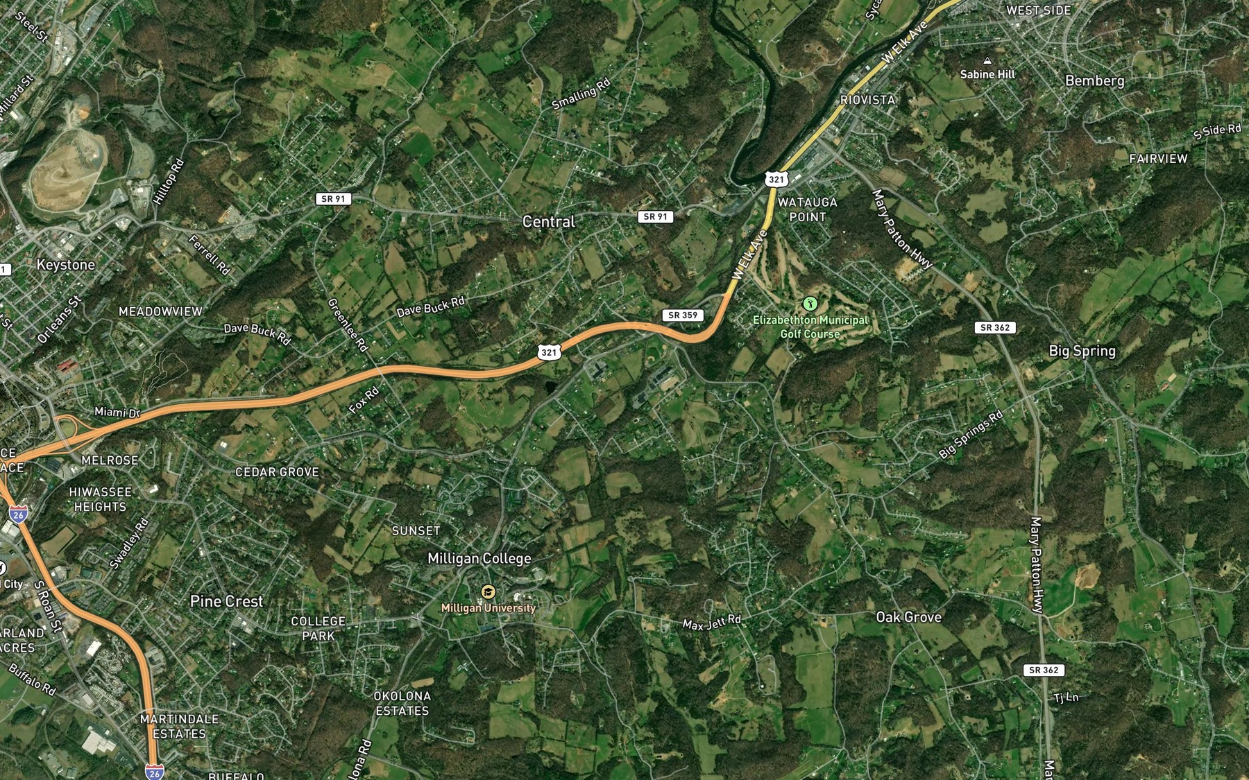 Satellite map of the Toll Branch