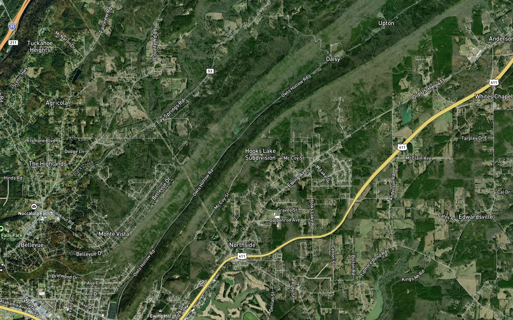 Satellite map of the Hooks Lake