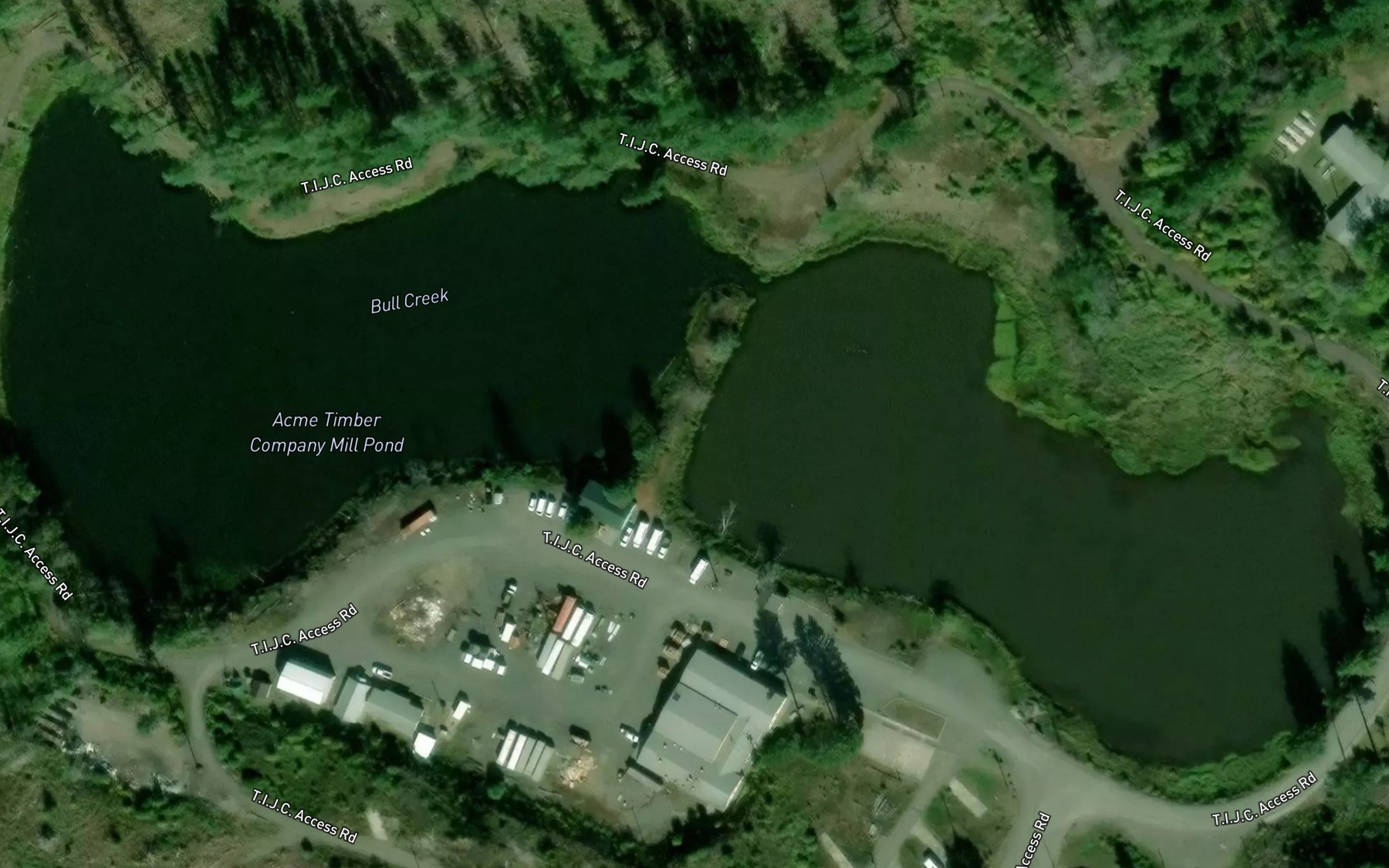 Satellite map of the Acme Timber Company Mill Pond
