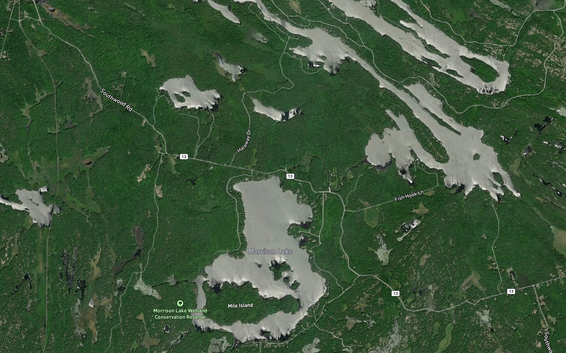 Satellite map of the Muldrew Creek