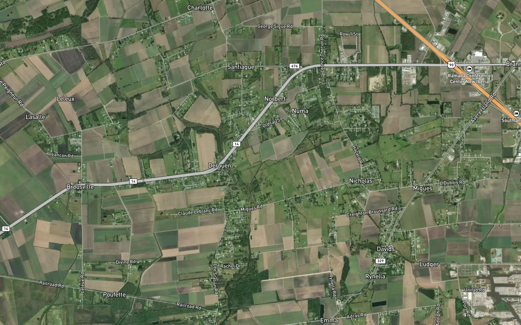 Satellite map of the Badeaux Coulee