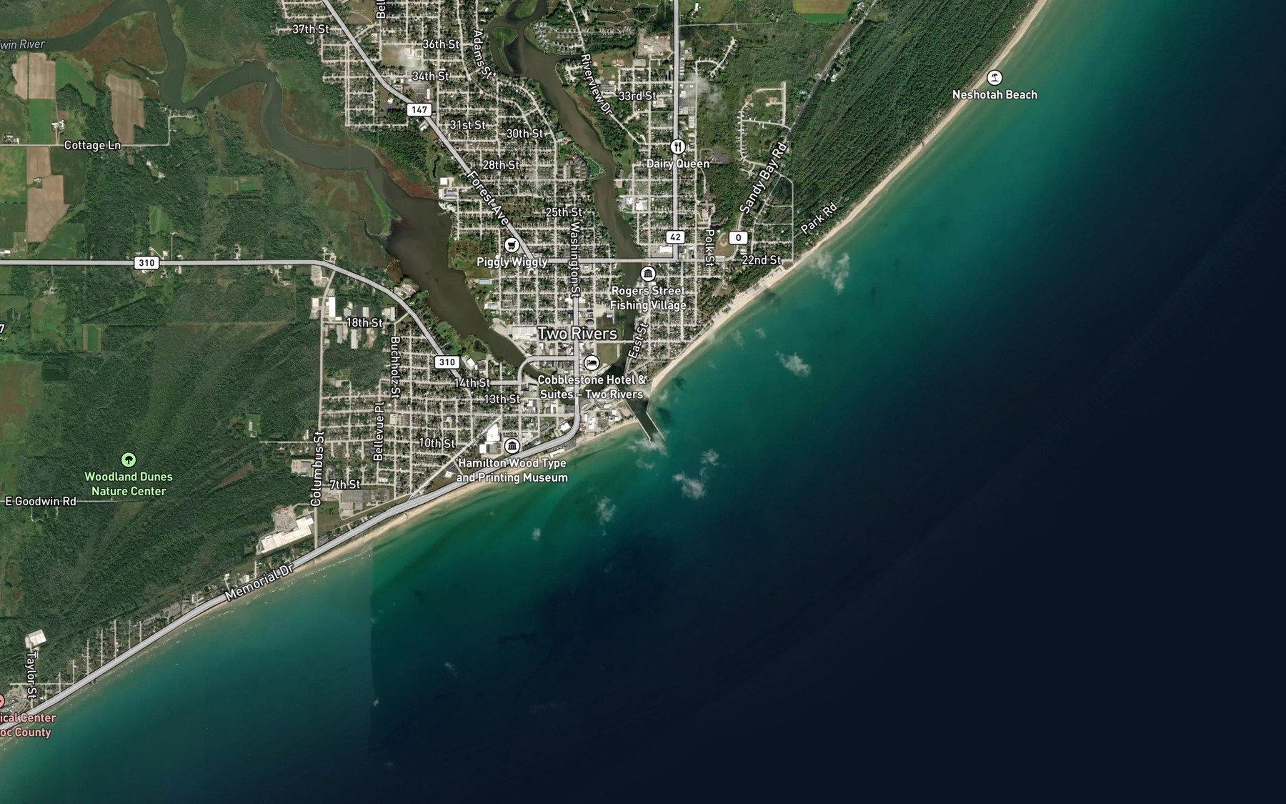 Satellite map of the West Twin River