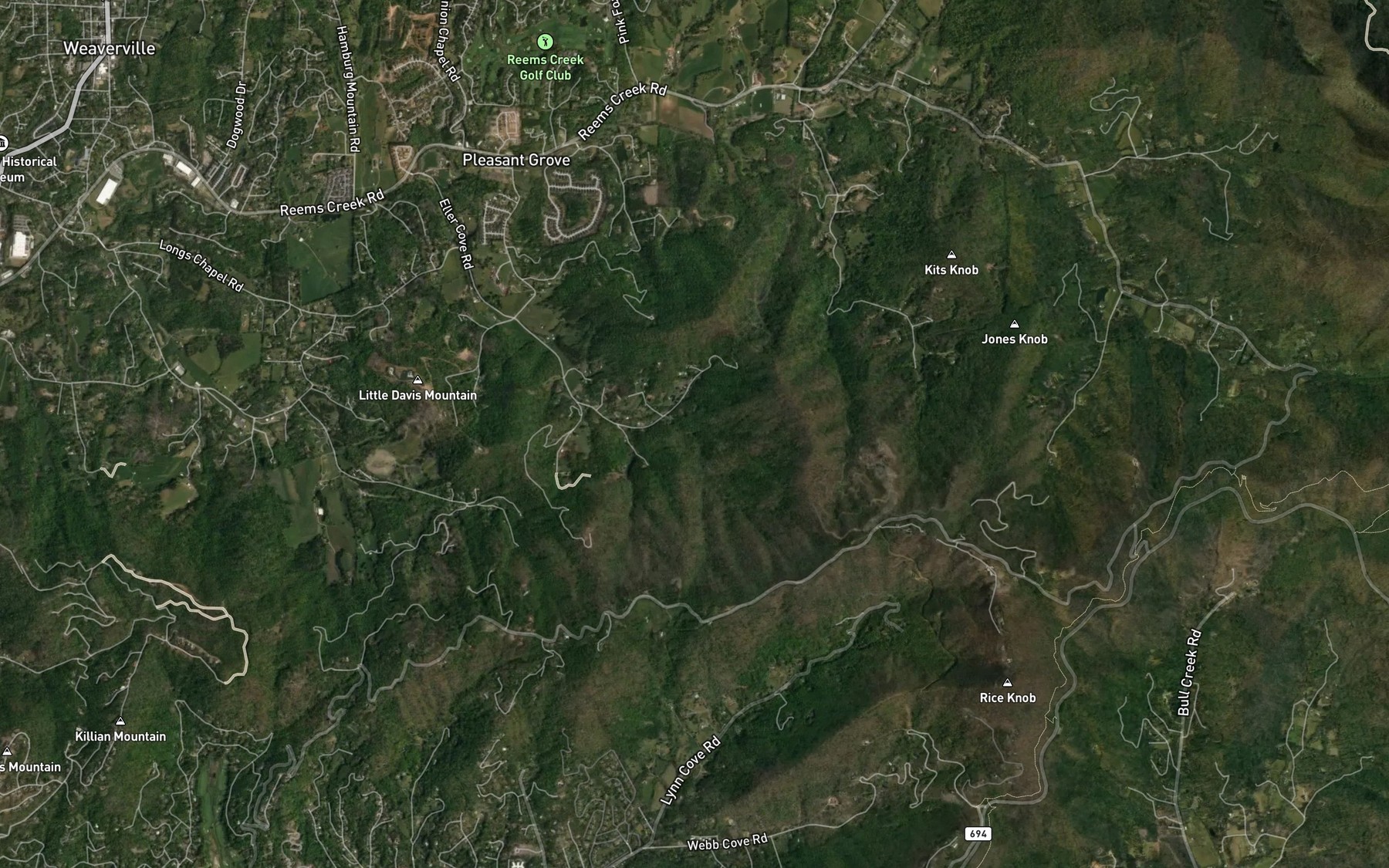 Satellite map of the Weaverville Reservoir