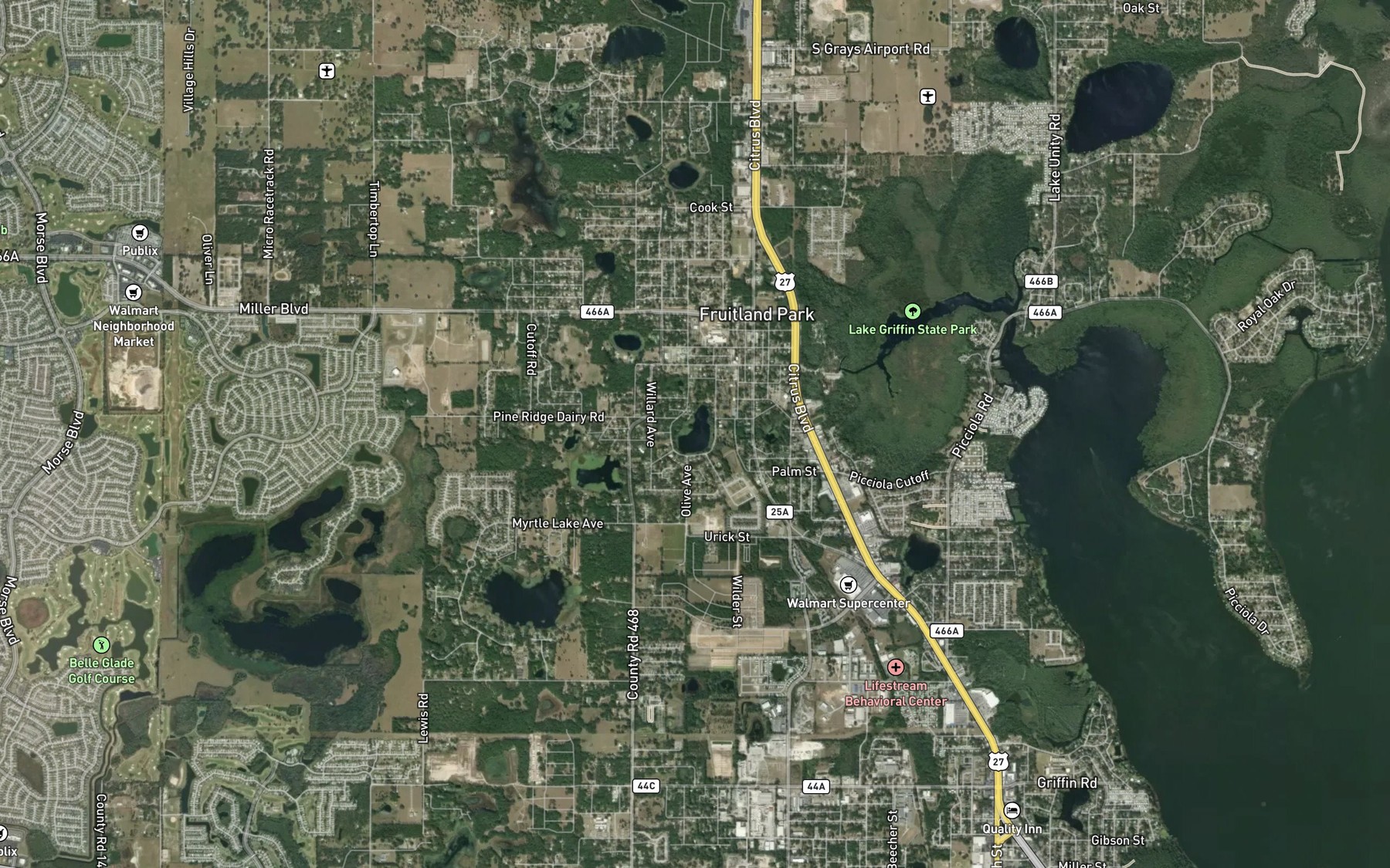 Satellite map of the Mirror Lake