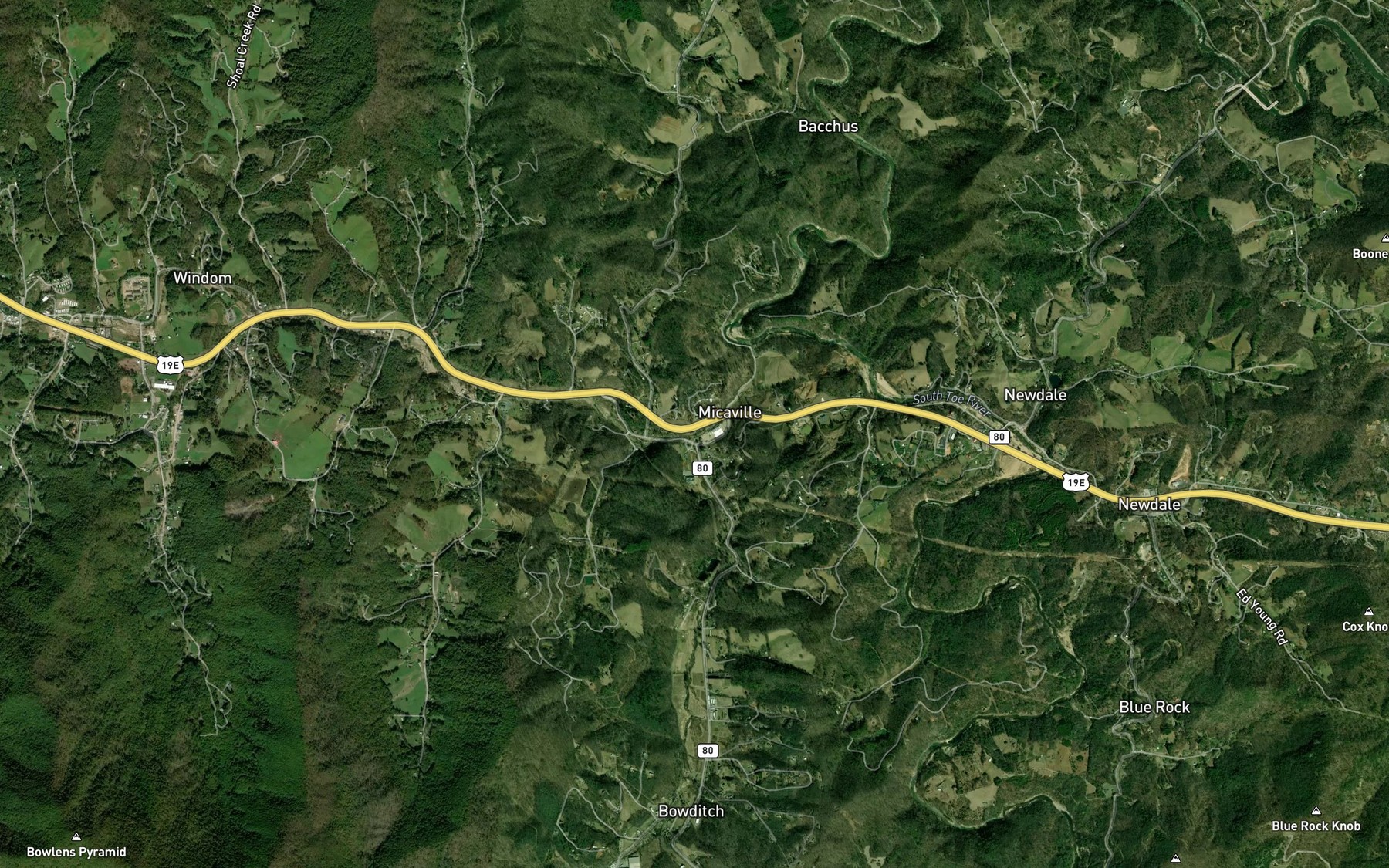 Satellite map of the Ayles Creek