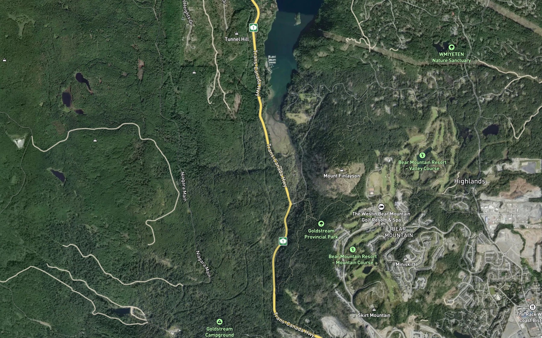 Satellite map of the Goldstream River