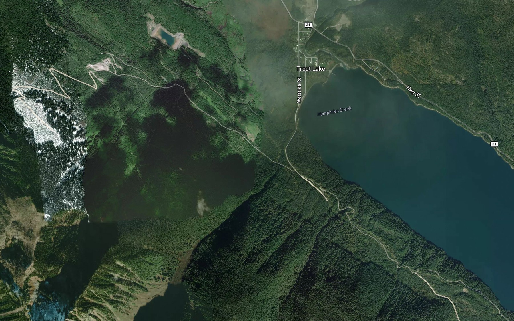 Satellite map of the Wilkie Creek