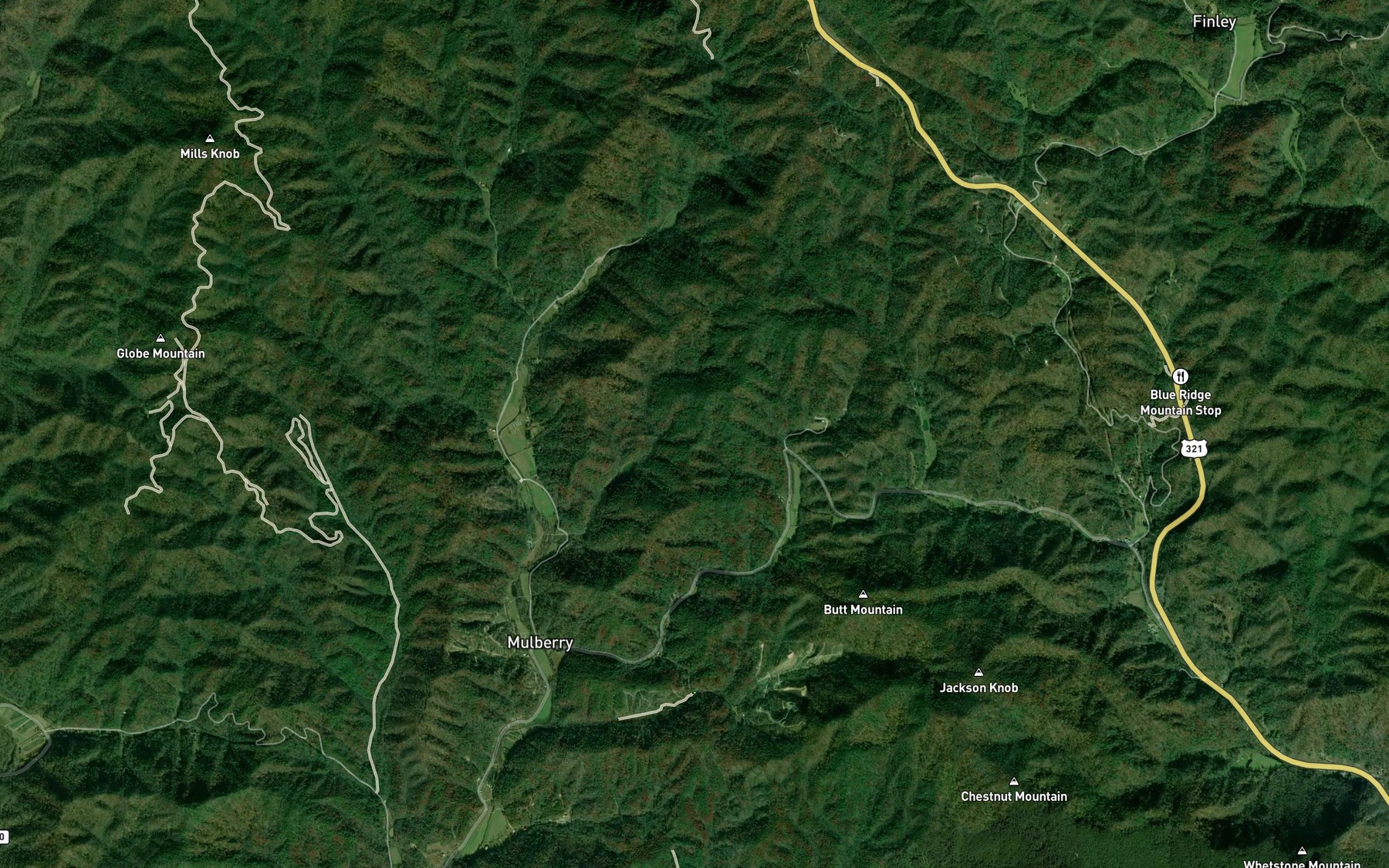 Satellite map of the Rush Branch